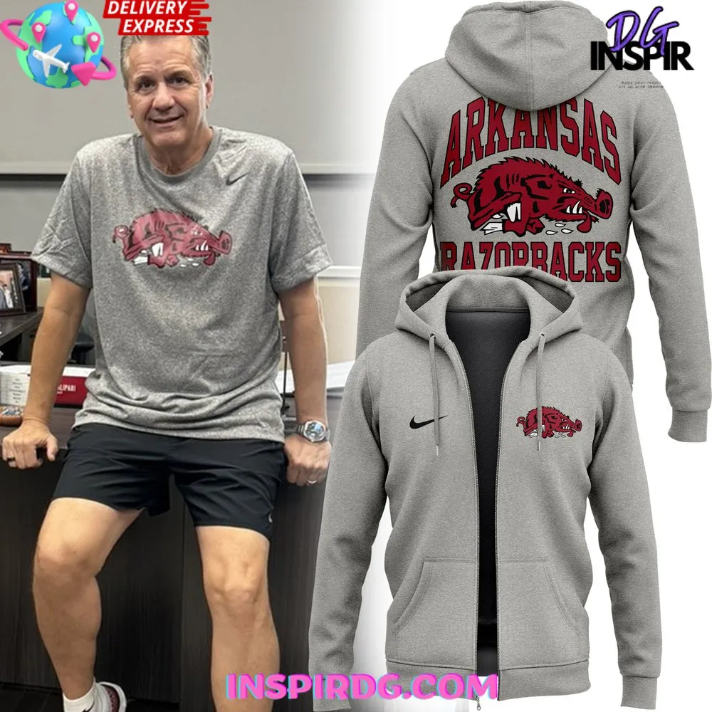 -Coach John Calipari Arkansas Razorbacks Basketball 2024 Zip Hoodie