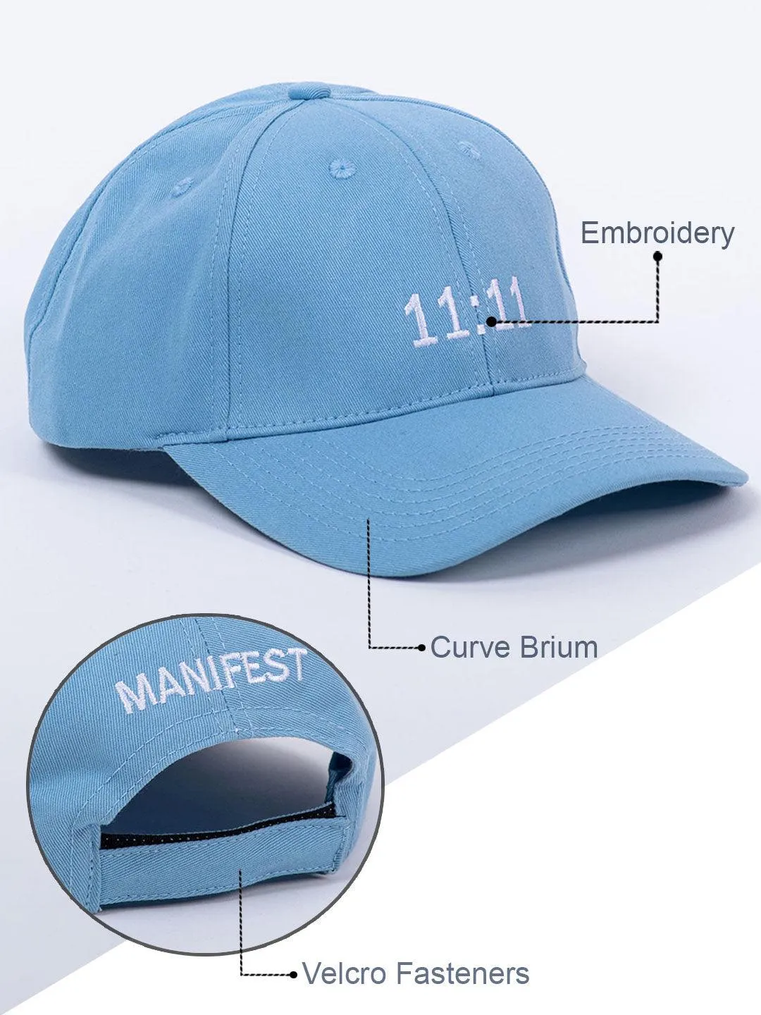 11:11 Embroidered Pale Blue Free Size Unisex Baseball Caps