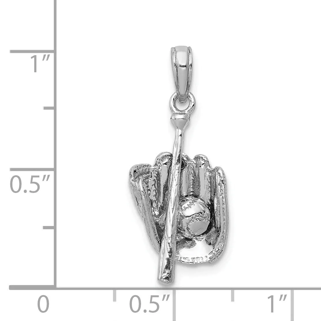 14k White Gold 3D Baseball Pendant