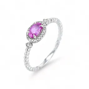 14K White gold oval pink sapphire and diamonds ring-32125