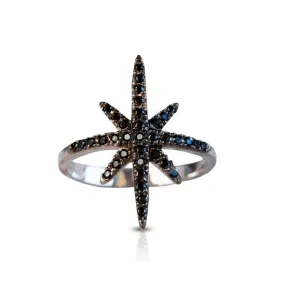 14K White Gold Star Black Cubic Zirconia 1.2mm Ring