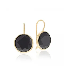 14K Yellow Gold Black Cubic Zirconia 12mm Earrings