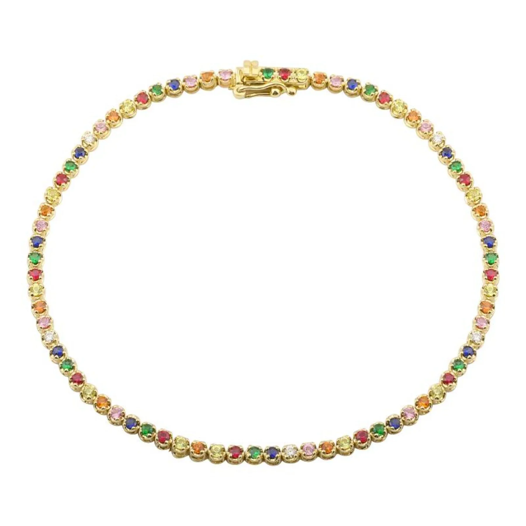 14K Yellow Gold Rainbow Tennis Bracelet