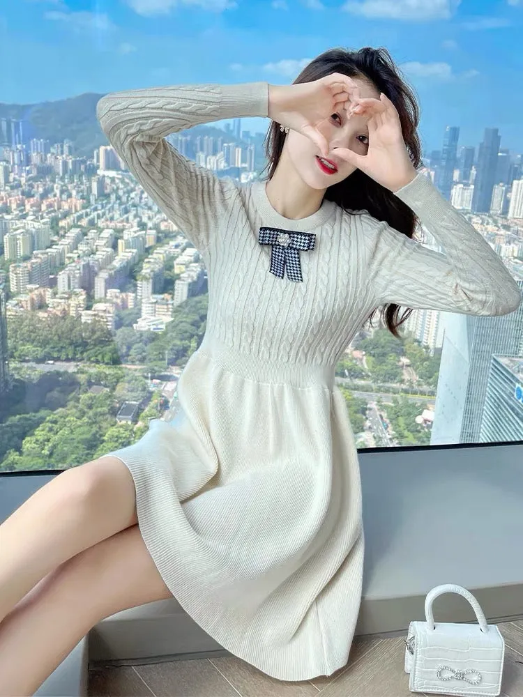 2023 early autumn new knitted dress women's niche design French bottoming skirt autumn inner sweater skirt winter T2353