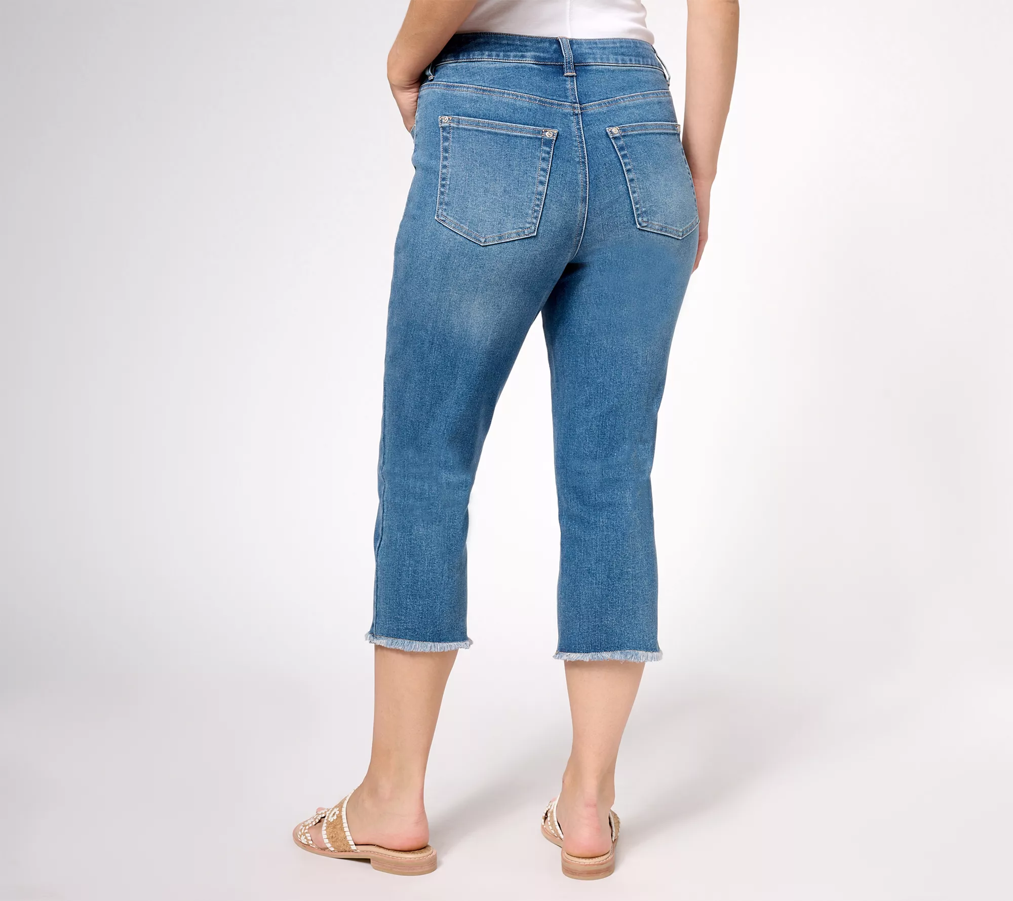 "As Is" Belle by Kim Gravel Petite Trutemp Capri Jeans with Frayed Hem