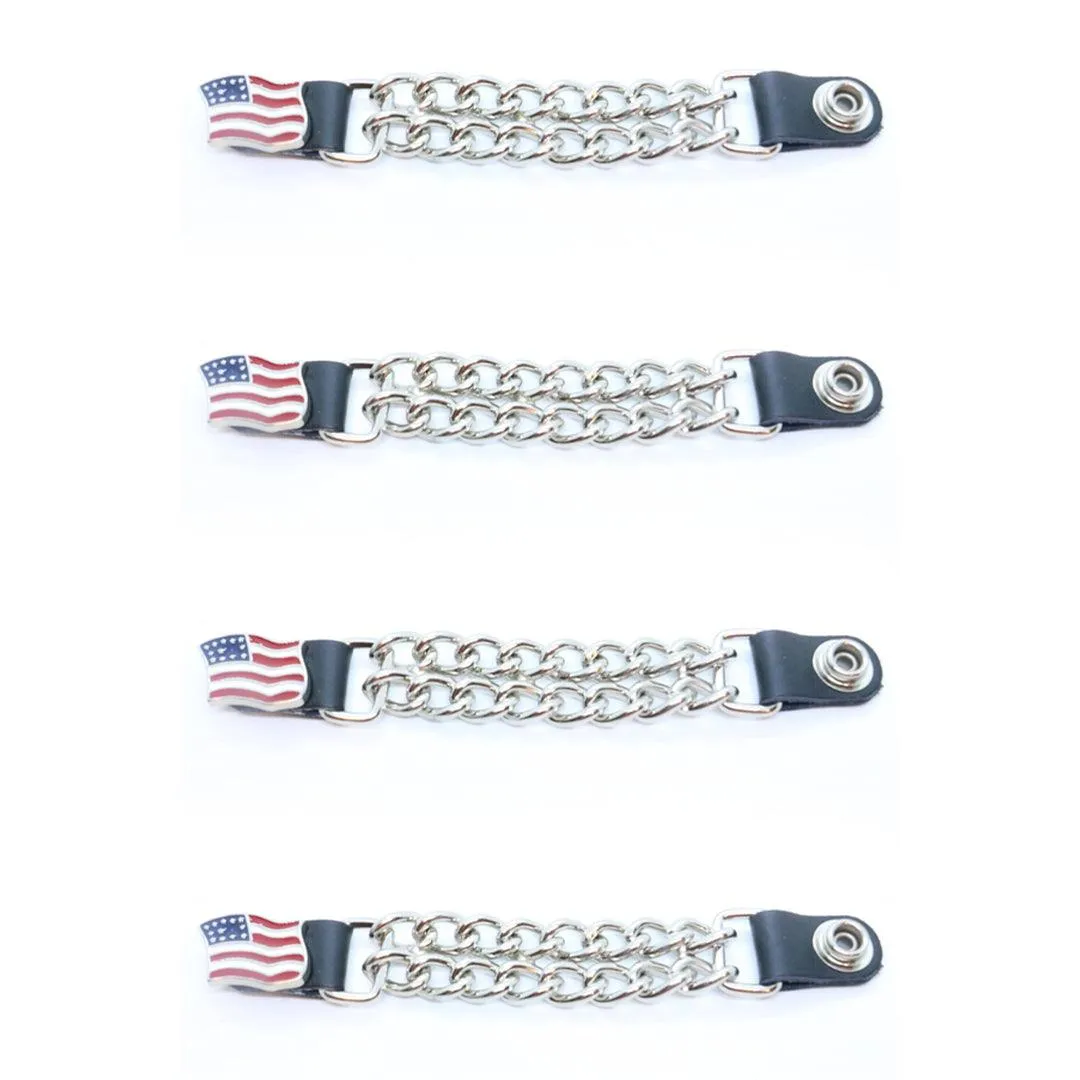 4pcs/set Leather + Stainless Steel Motorcycle Vest Chainmail Extenders Snap On - American Flag