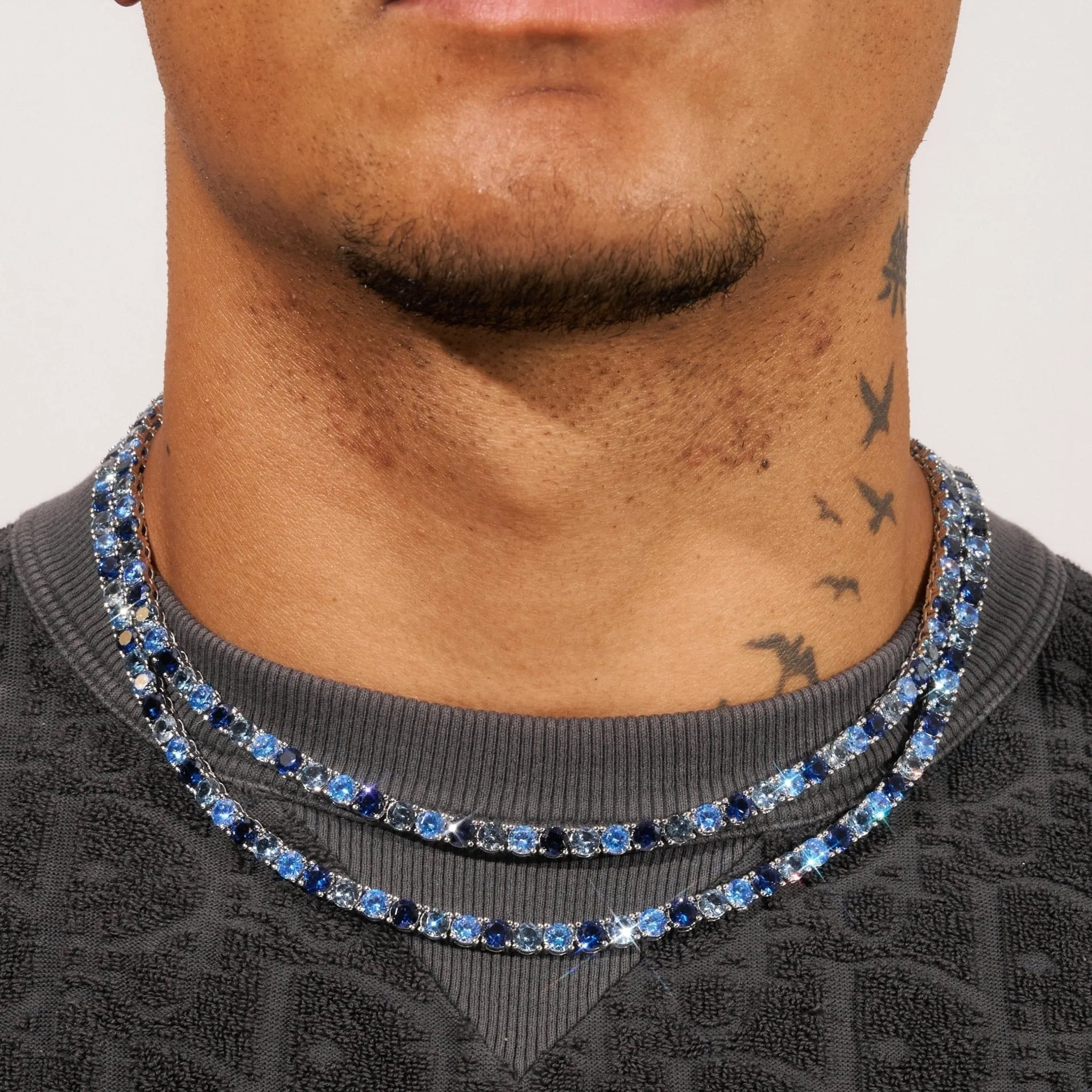 5mm Tri-Blue Diamond Tennis Chain - White Gold