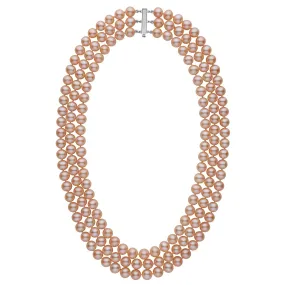 7.5-8.0 mm Triple-Strand AAA Pink to Peach Freshwater Pearl Necklace