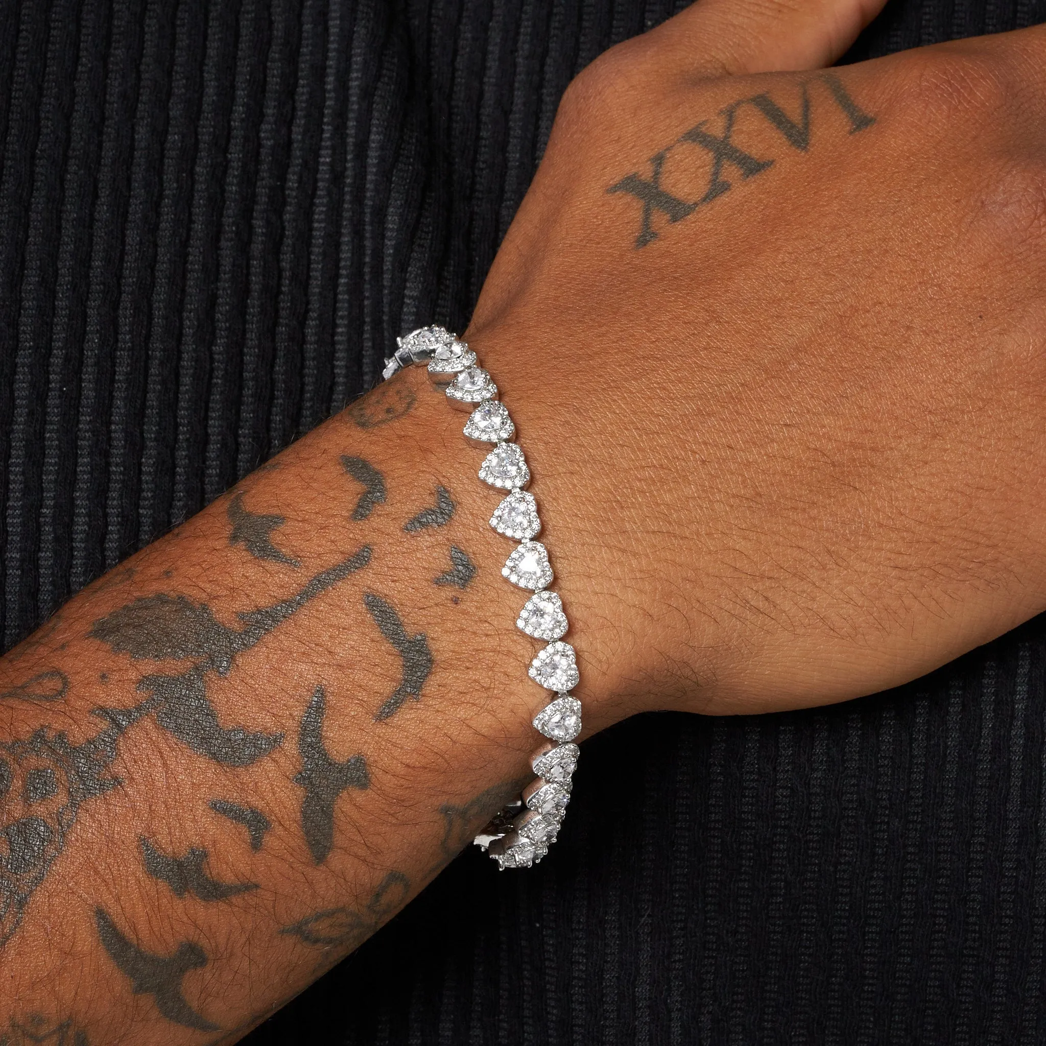 7mm Heart Cut Cluster Tennis Bracelet - White Gold