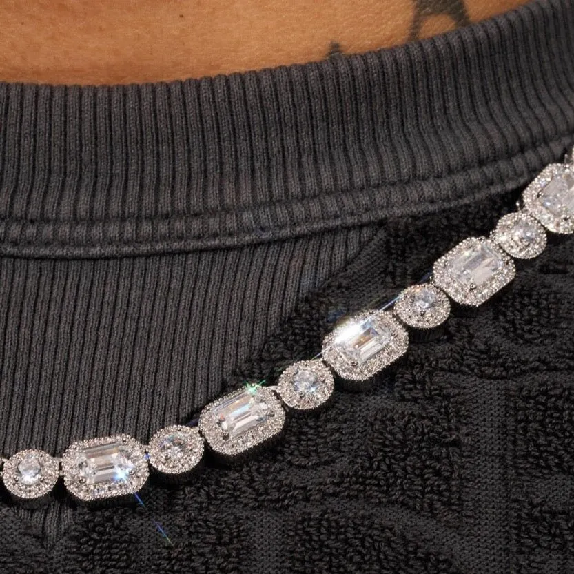 9mm Clustered Tennis Chain - White Gold