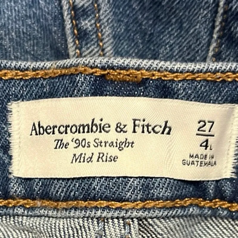 Abercrombie & Fitch Blue Medium Wash 90s Straight Mid Rise Denim Jeans Size 4