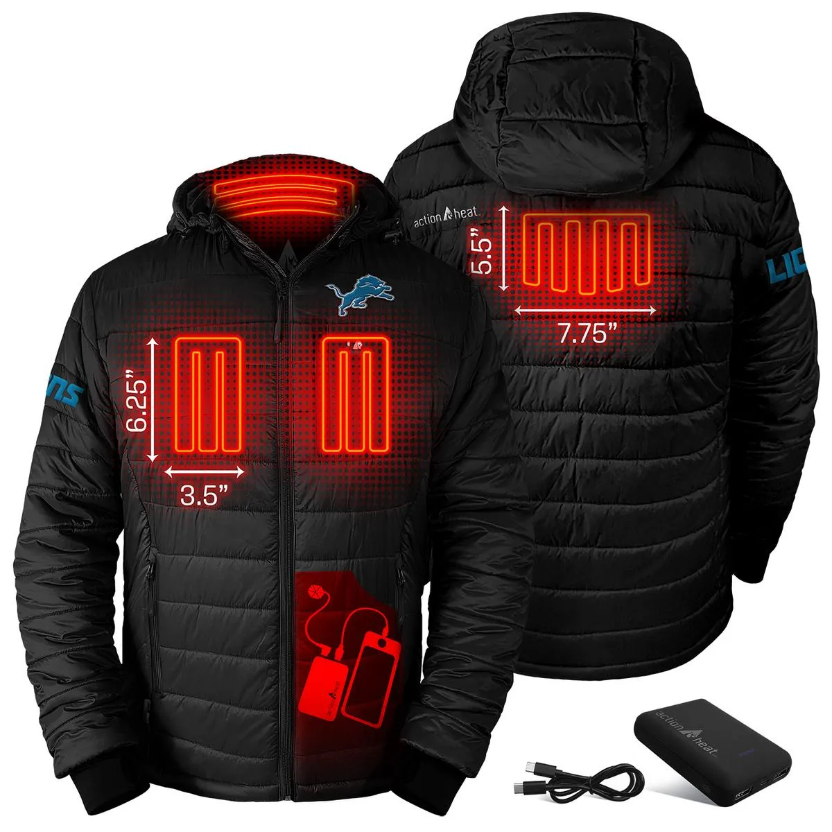 ActionHeat Detroit Lions 5V Men's Puffer Battery Heated Jacket