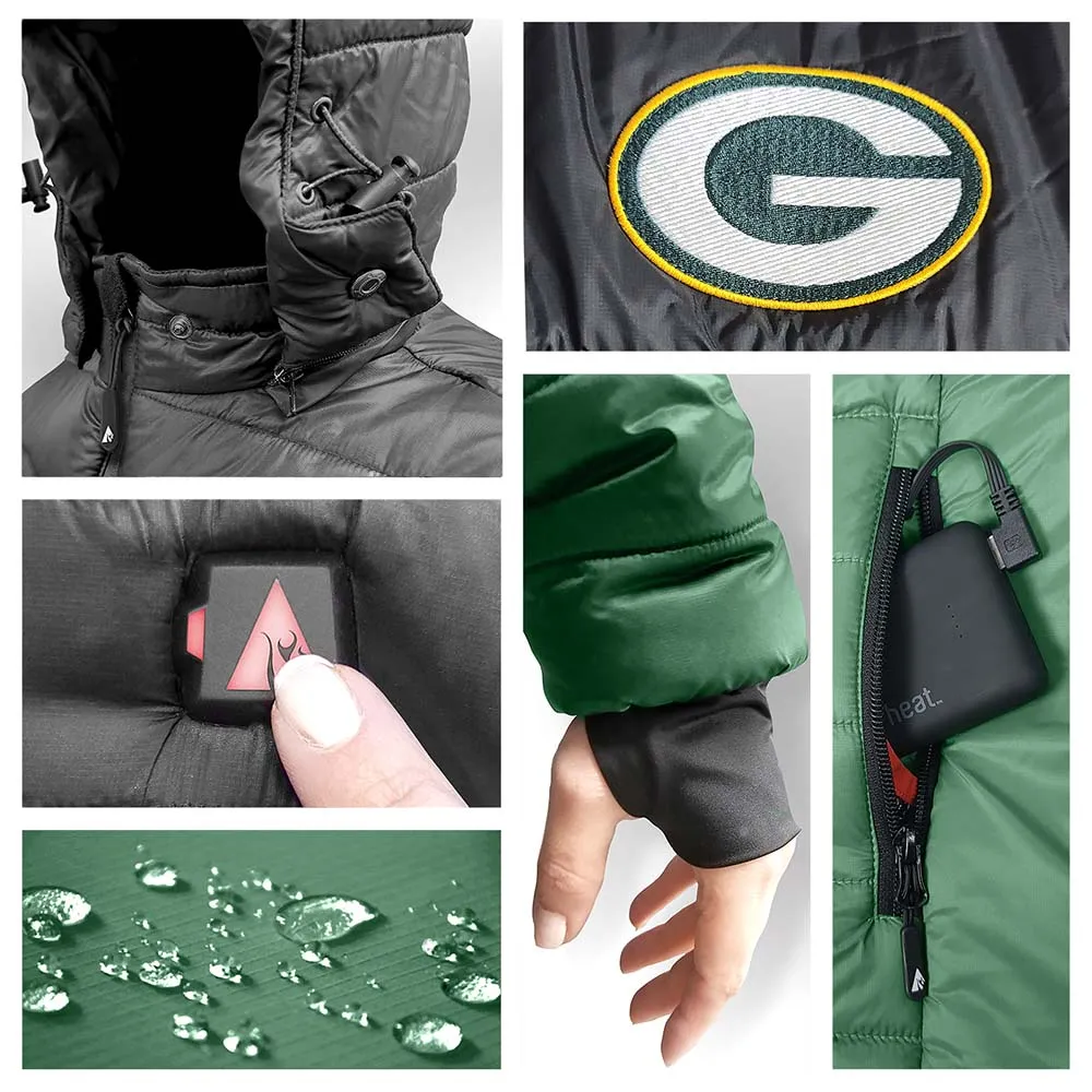 ActionHeat Green Bay Packers 5V Men's Colorblock Puffer Battery Heated Jacket