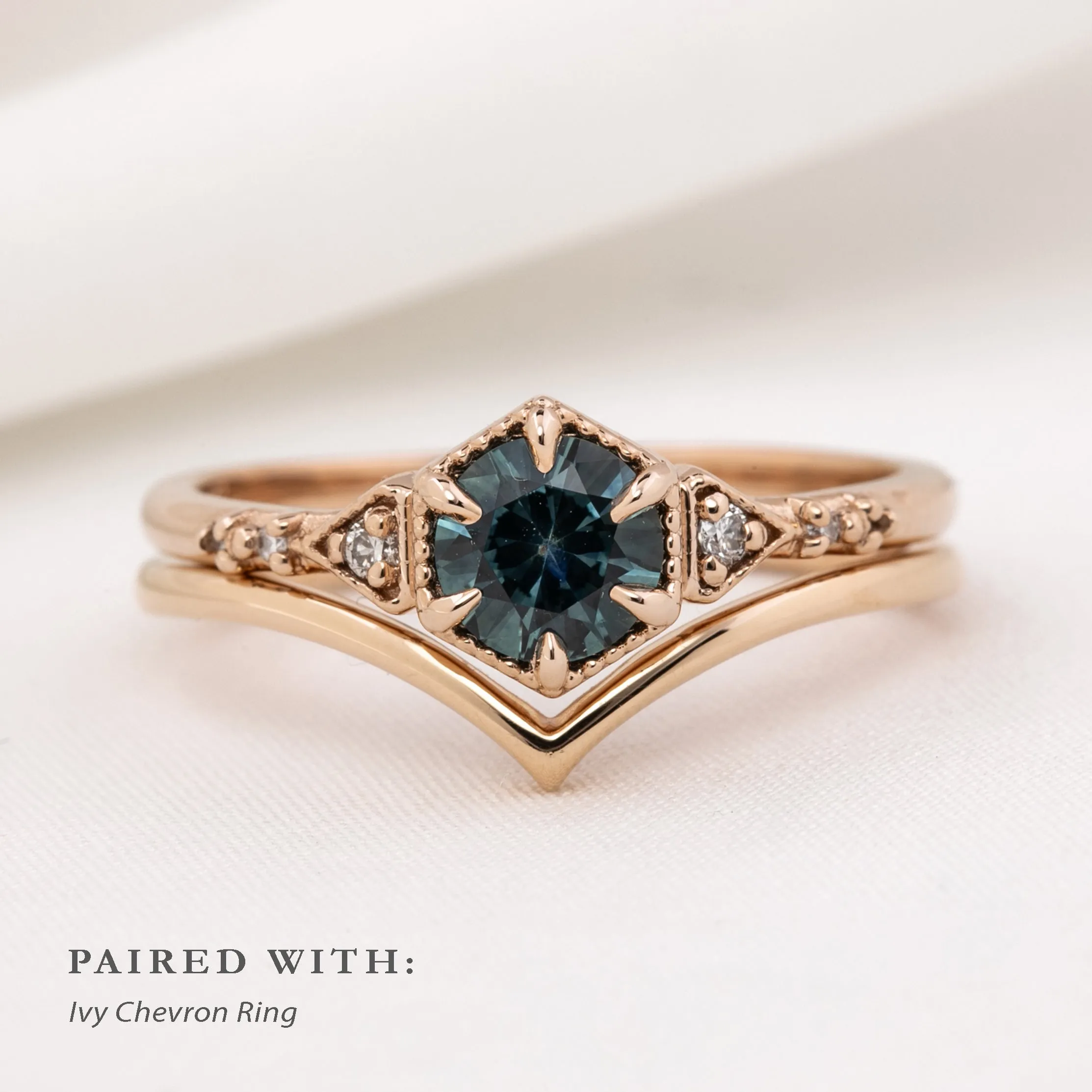 Agatha Ring  0.70ct Blue Green Montana Sapphire, 14k Rose Gold (One of a kind)