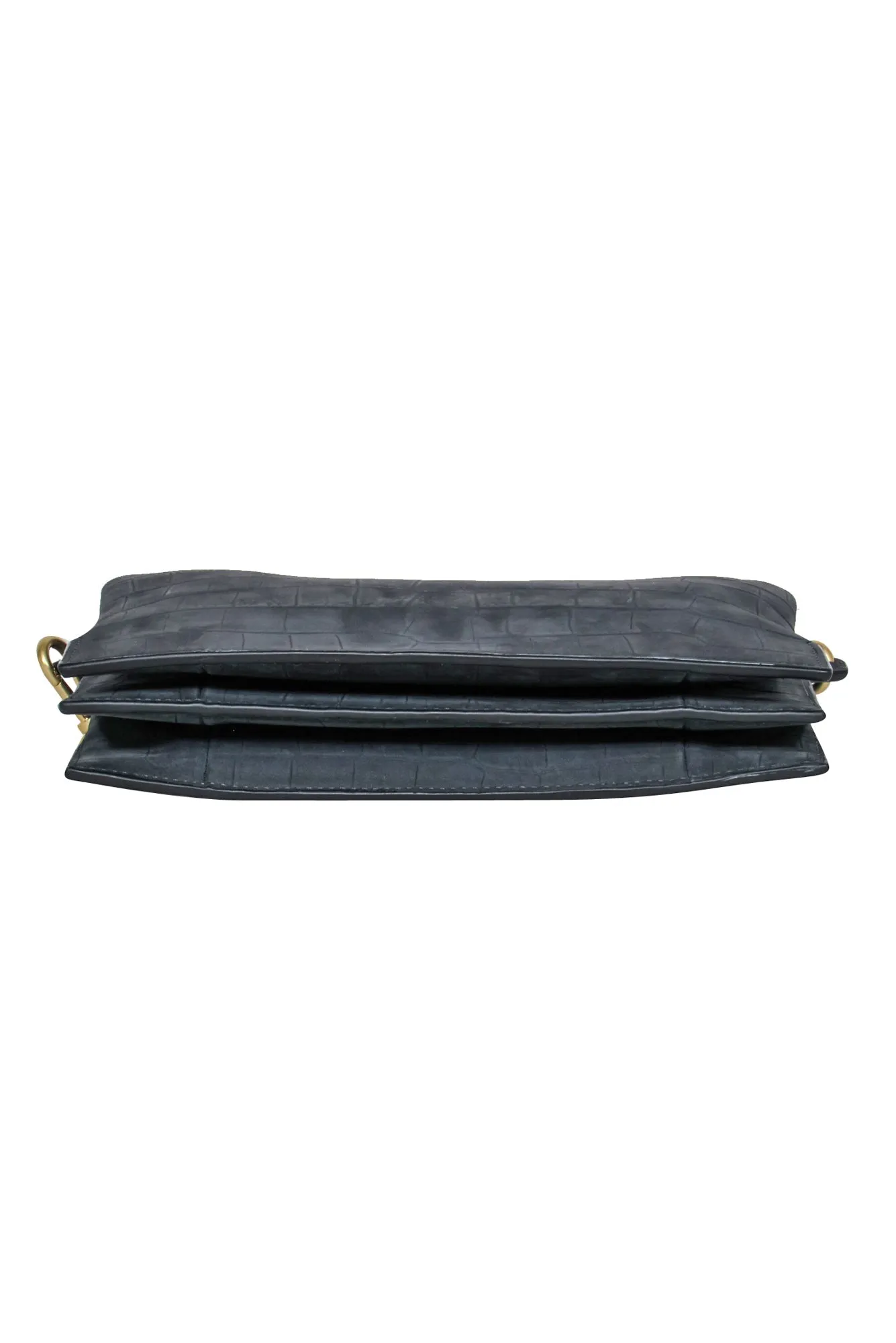 All Saints – Matte Grey Croc-Embossed Calfskin Crossbody Bag