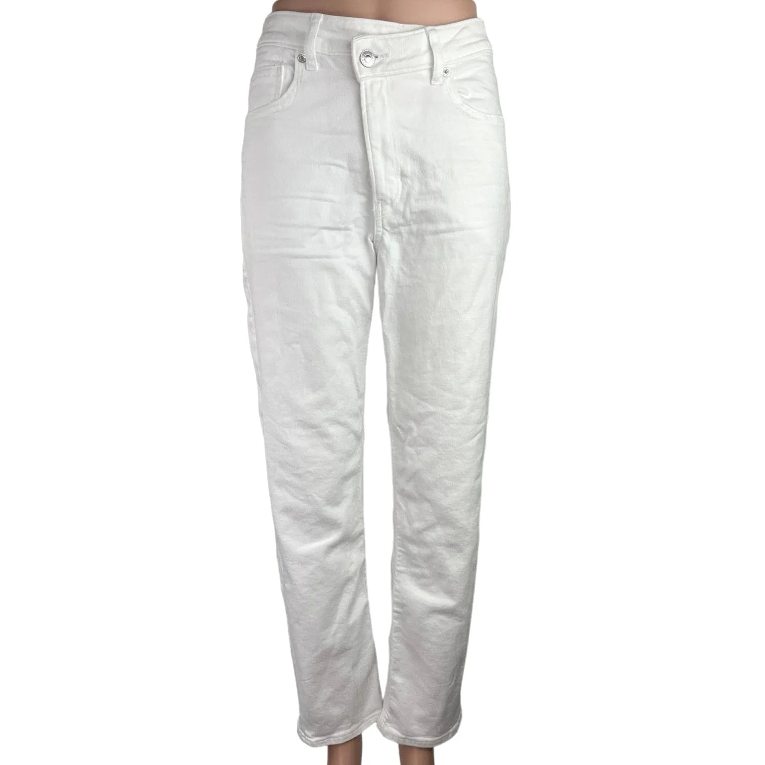 American Eagle NWT White Mid Rise Ankle Stretch Denim Mom Jeans Size 8