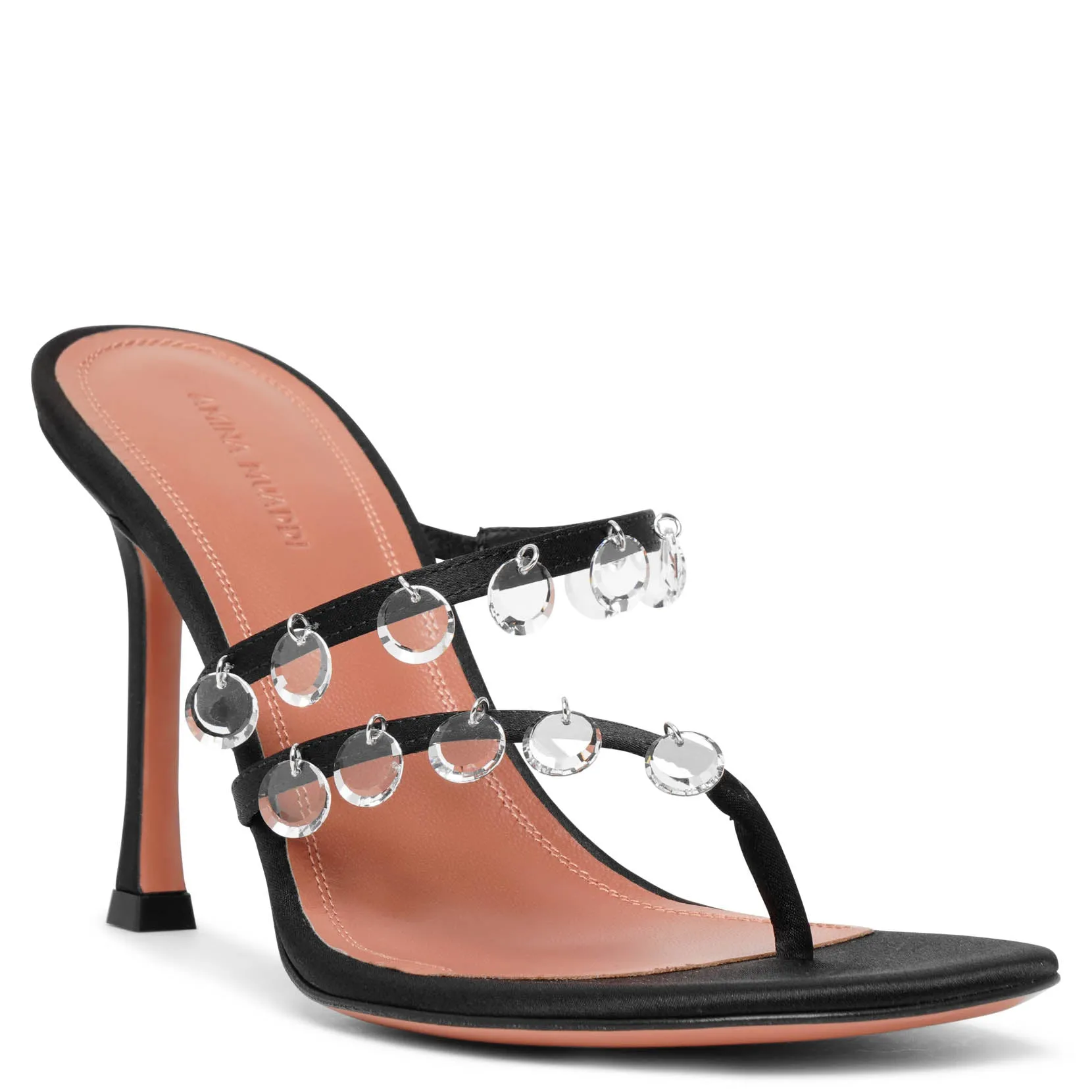 Amina Muaddi Tina black satin mules