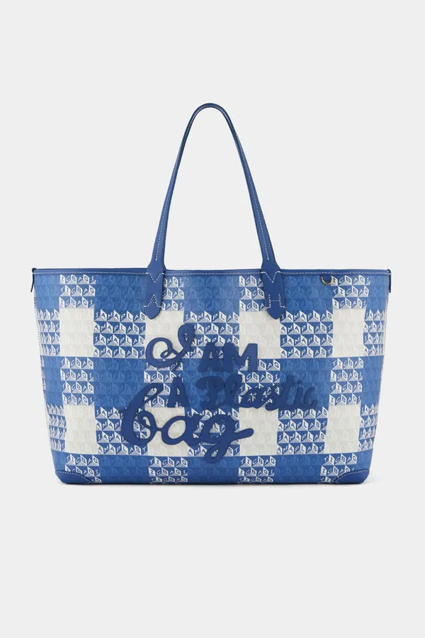 Anya Hindmarch Medium 'I Am A Plastic Bag' Motif Tote in Blue Gingham