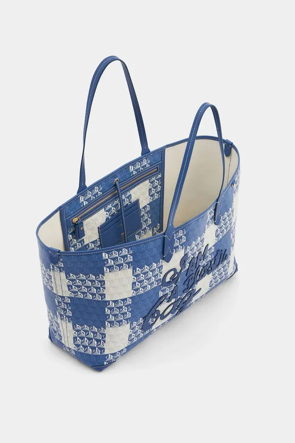 Anya Hindmarch Medium 'I Am A Plastic Bag' Motif Tote in Blue Gingham