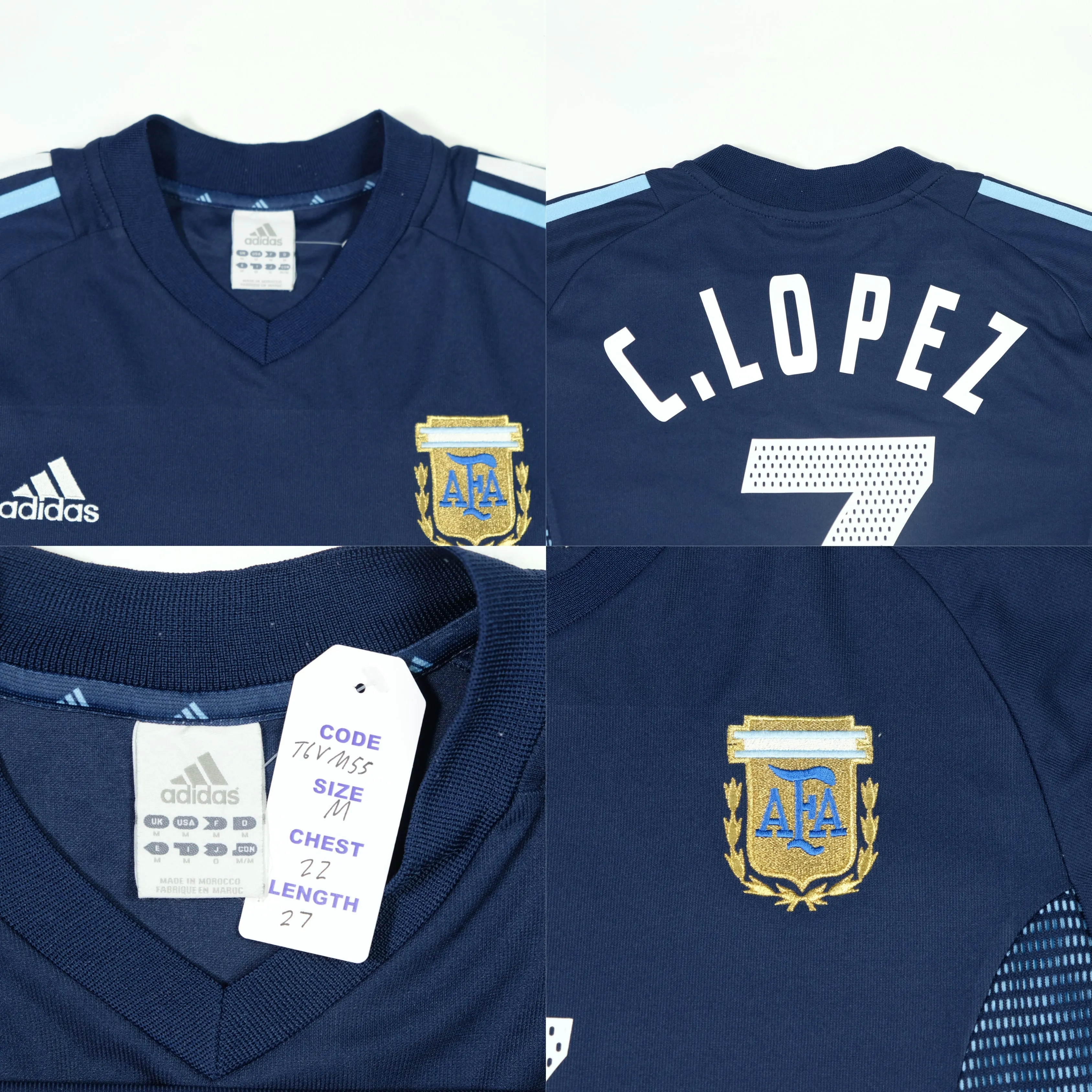 Argentina Lopez 2002/2004 Adidas Away Football Shirt Medium