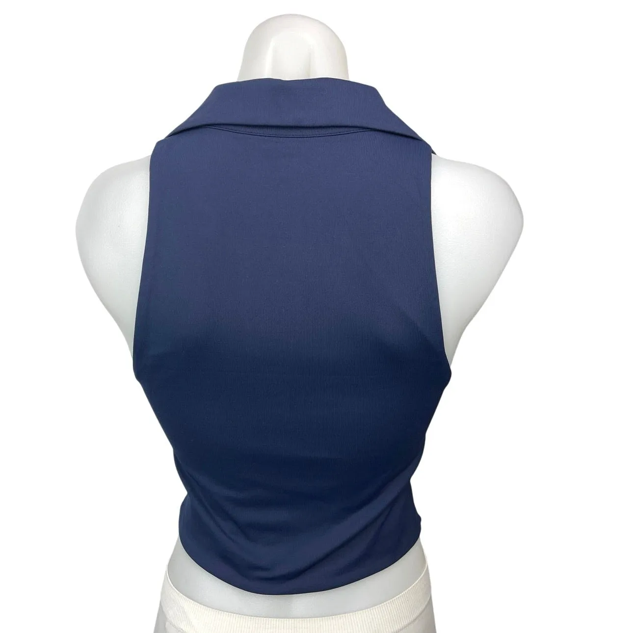 Aritzia Babaton Navy Blue Deep V Sleeveless Stretch Collared Polo Crop Top Sz M