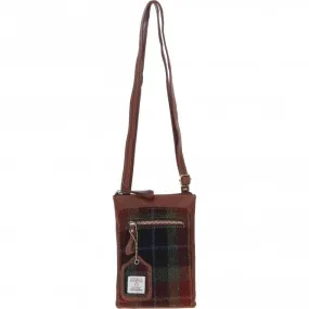 Authentic Ashwood Leather & Harris Tweed Crossbody Bag Tan/Green/Red: TW-29-08-TR