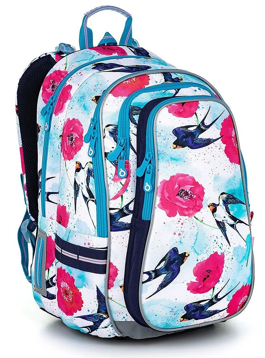 backpack Topgal LYNN 22008 - G/Blue/Swallows/Poppies - girl´s