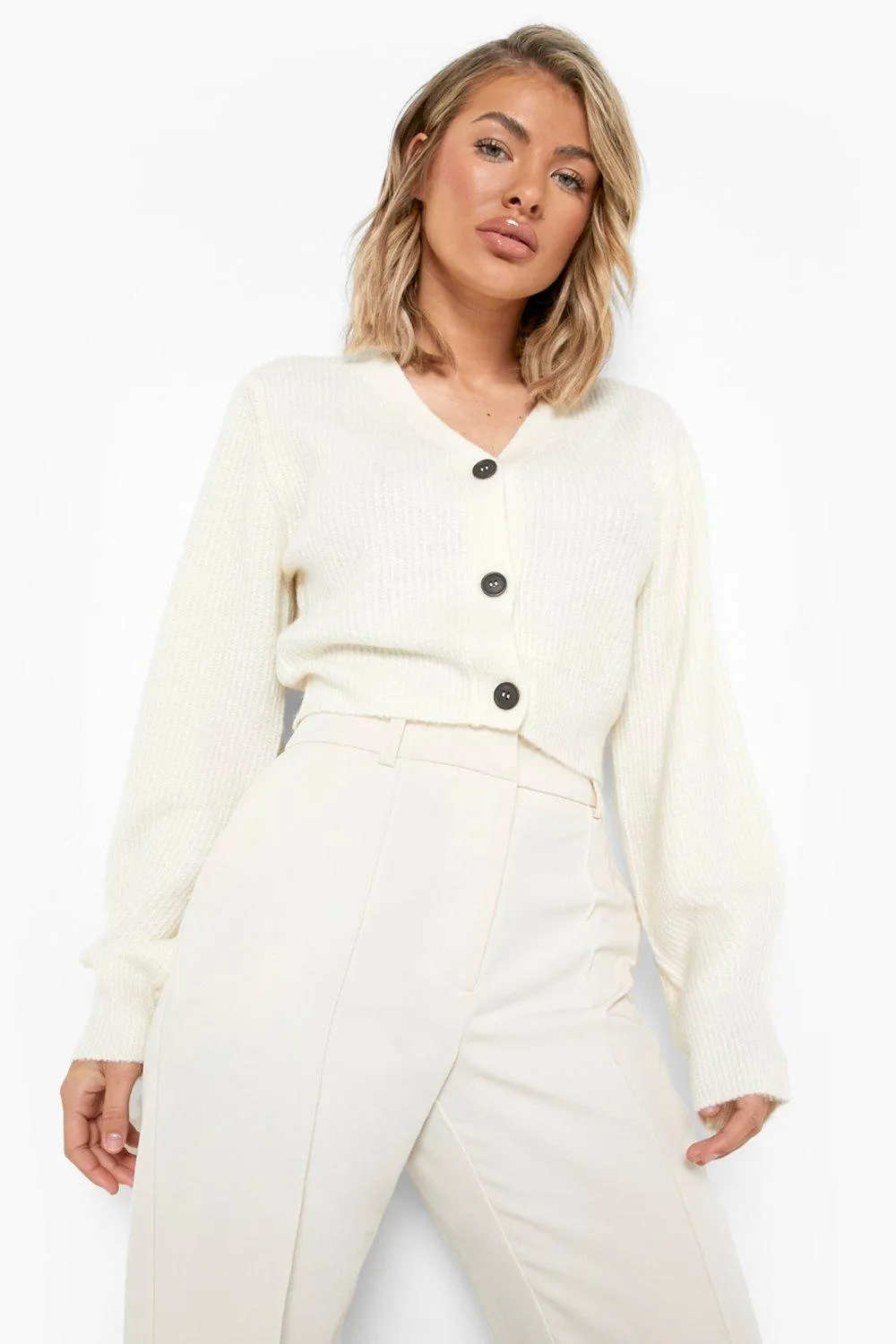 Balloon Sleeve Cropped Cardigan