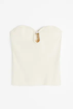 Bead-detail tube top - Deep-plunge neckline - Sleeveless - Cream - Ladies | H&M GB