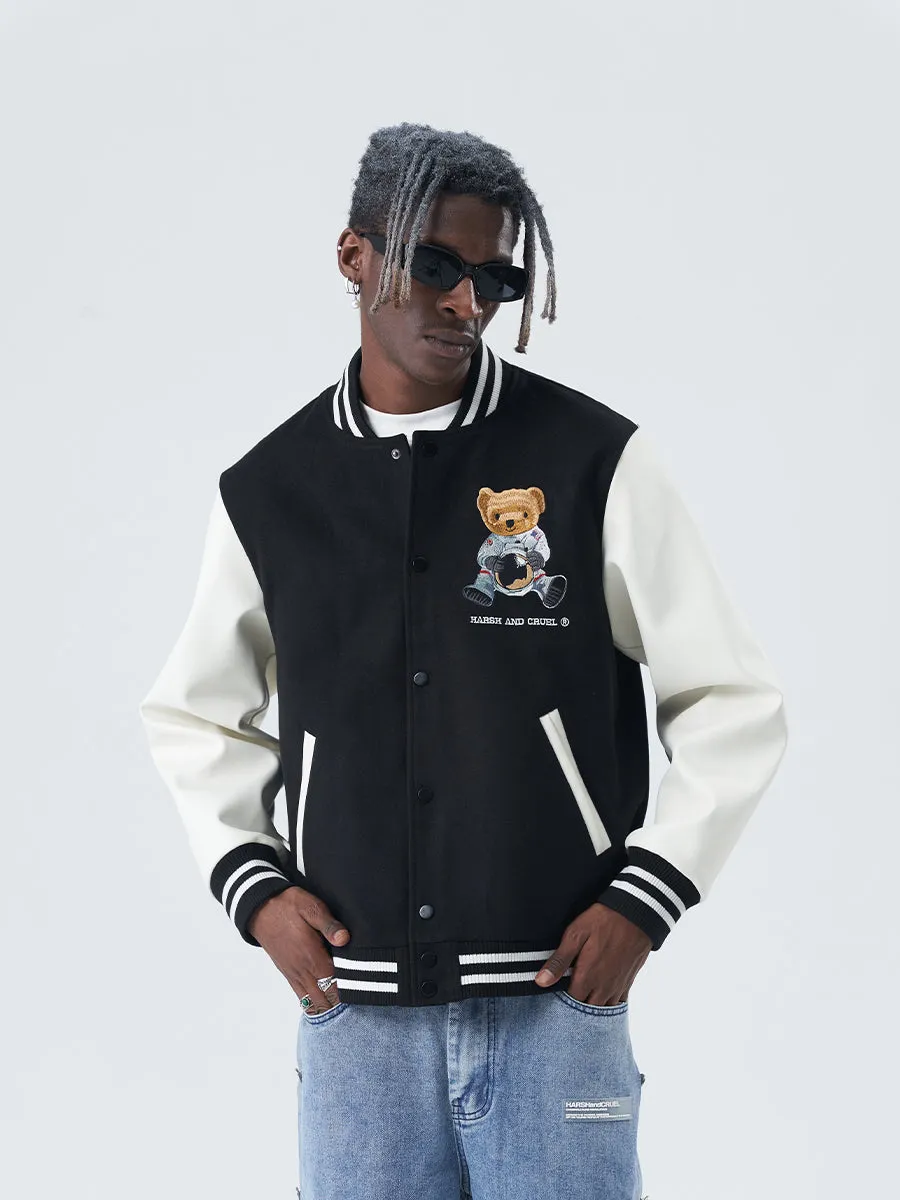 Bear Embroidered Varsity Jacket