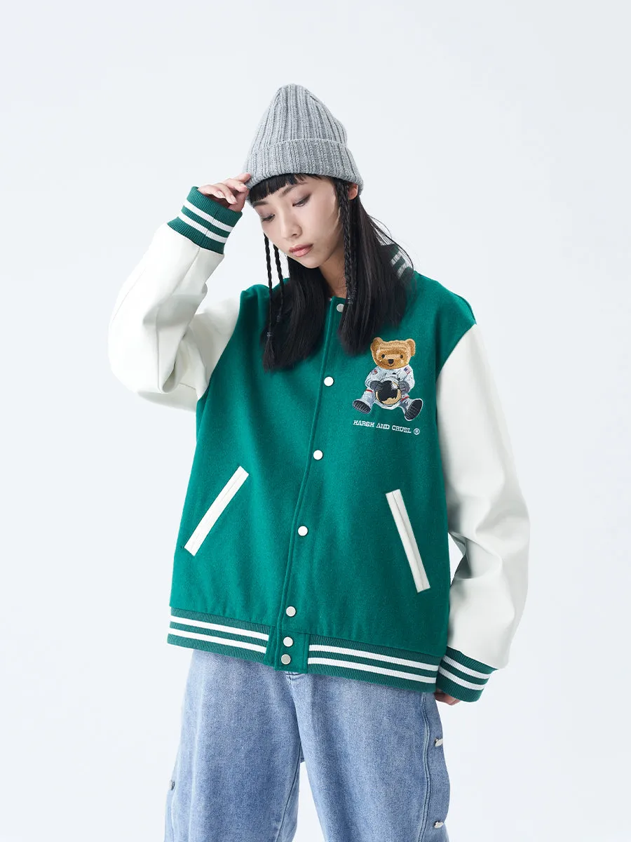 Bear Embroidered Varsity Jacket