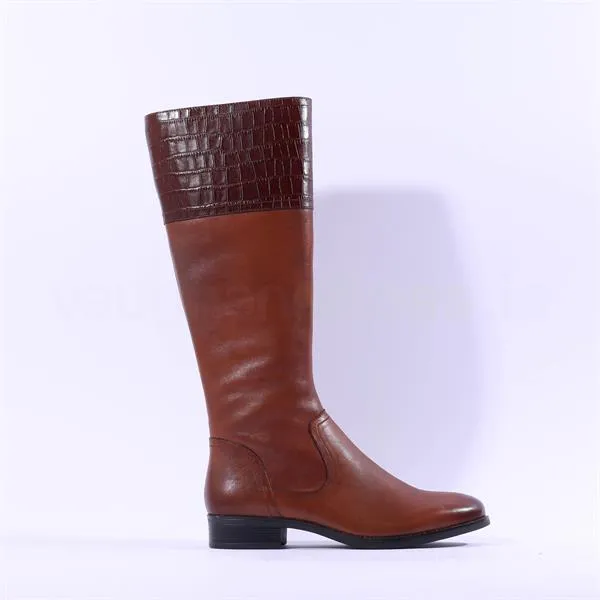 Belen Xs Shaft Knee High Boot - Cognac Croc