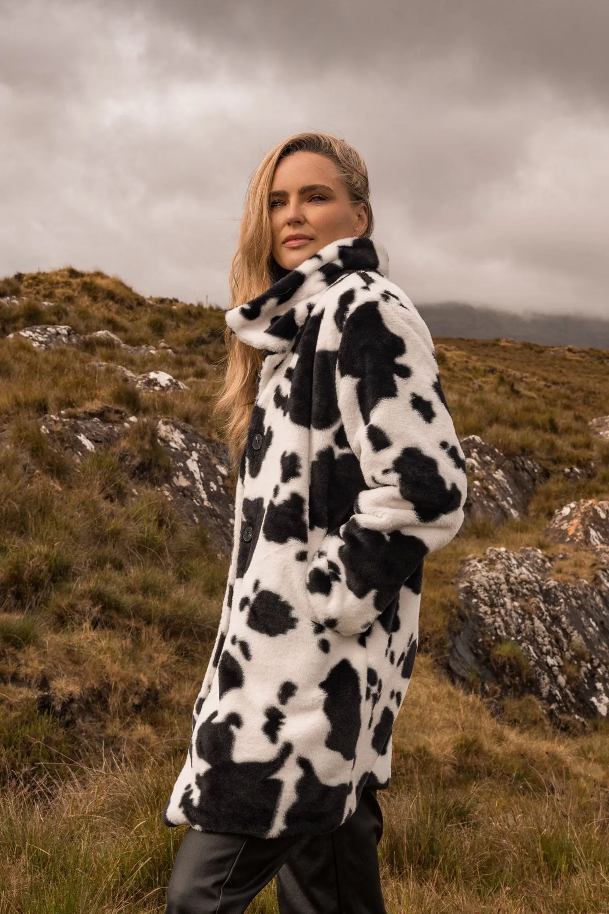 Black & White Print Faux Fur Jacket