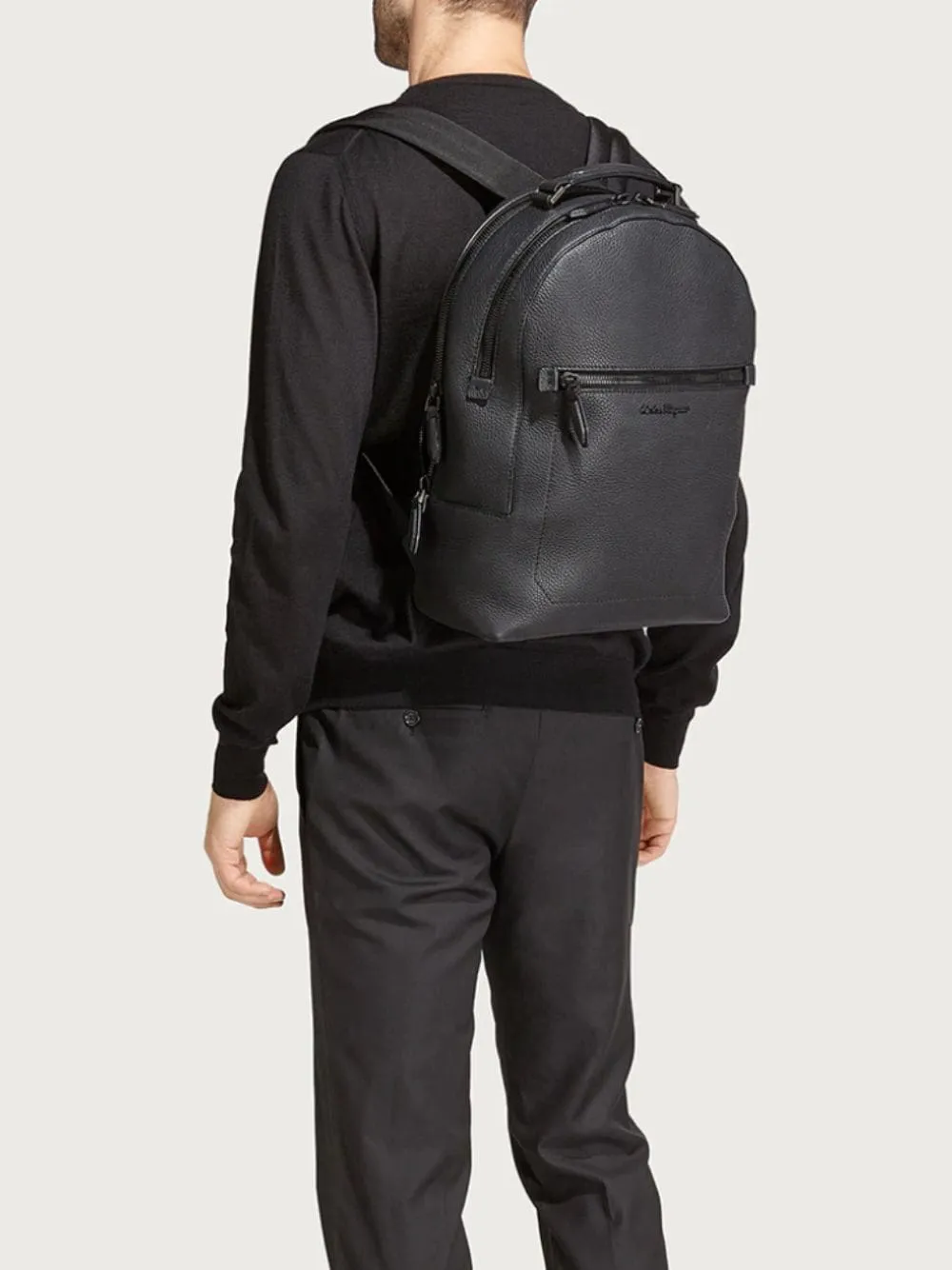 Black Calfskin Leather Backpack