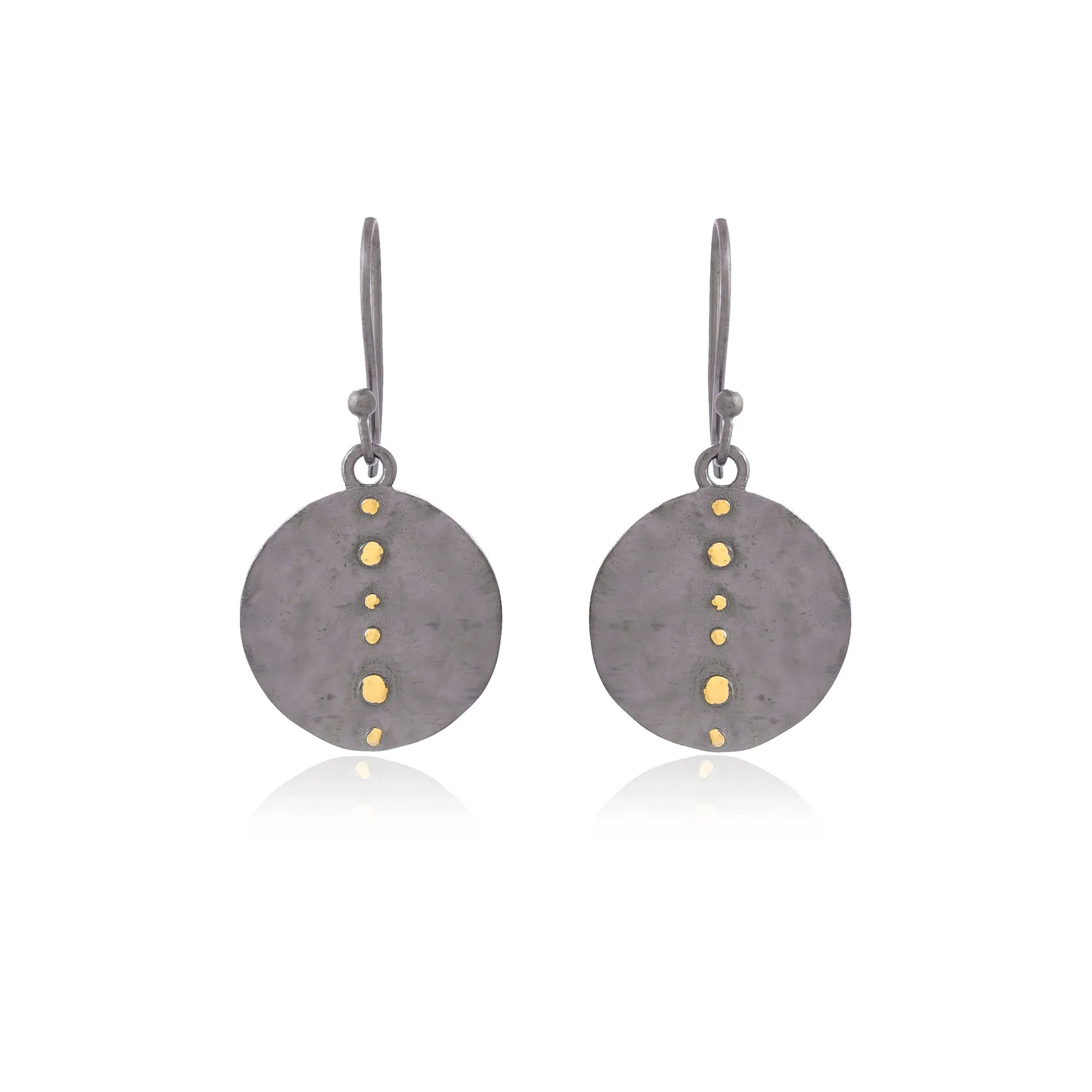 Black Disc with Gold Dot Earrings