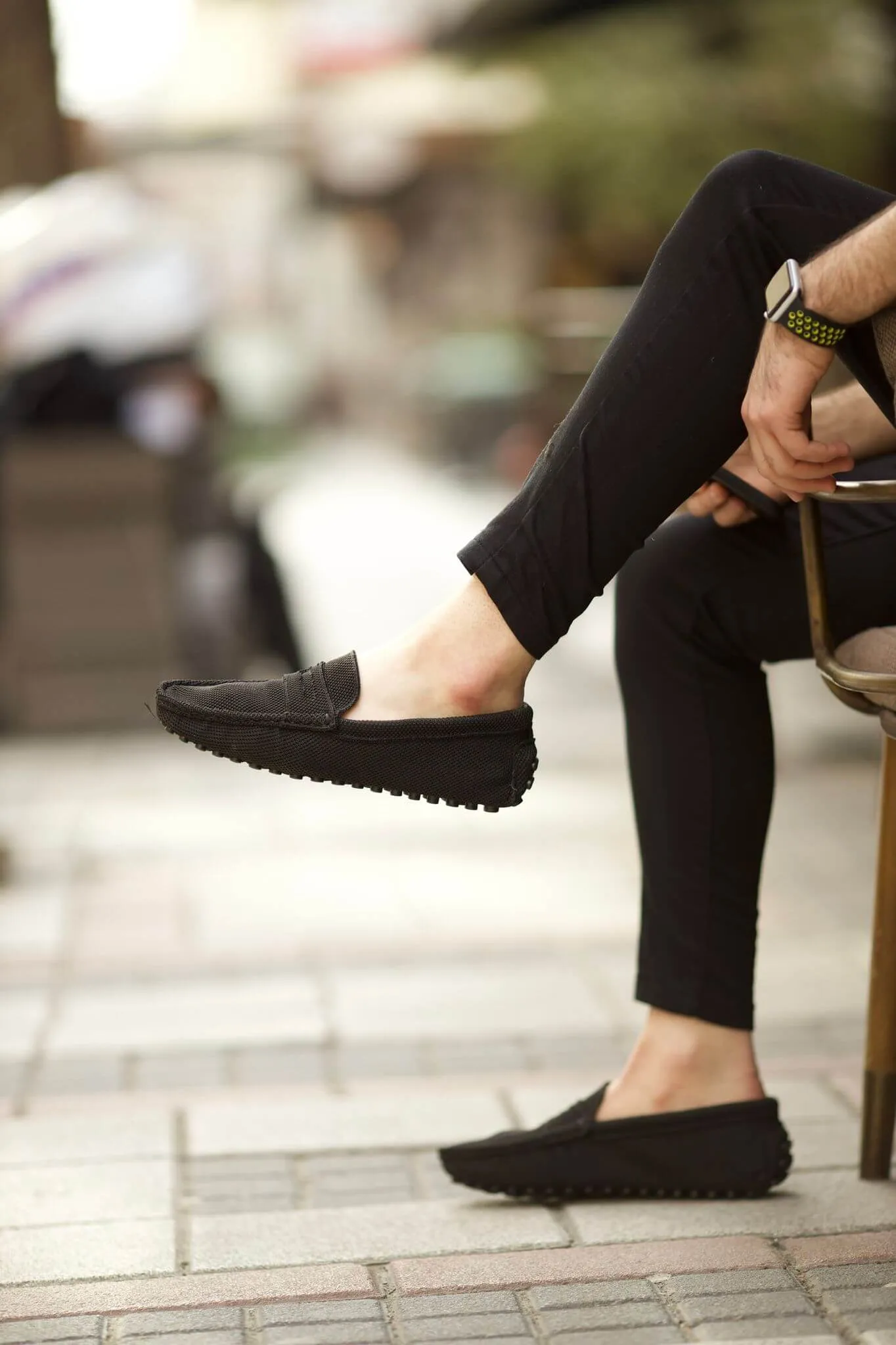 Black  Knitwear Leather Loafers.