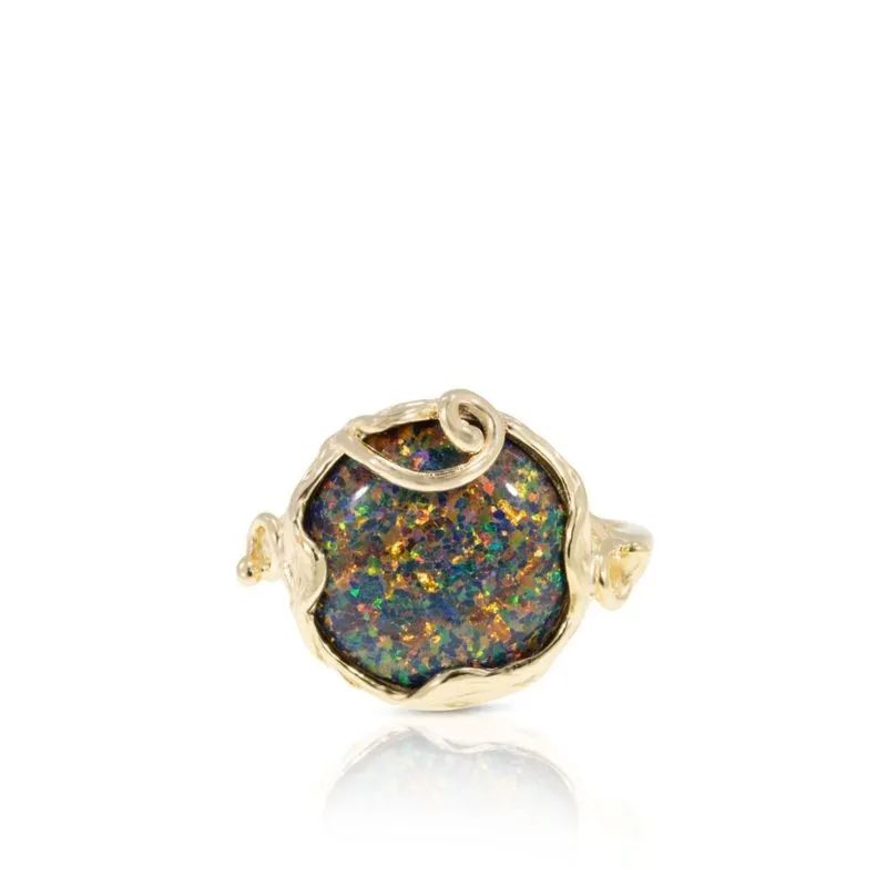 Black Opal  Gold Plated Sizable Ring