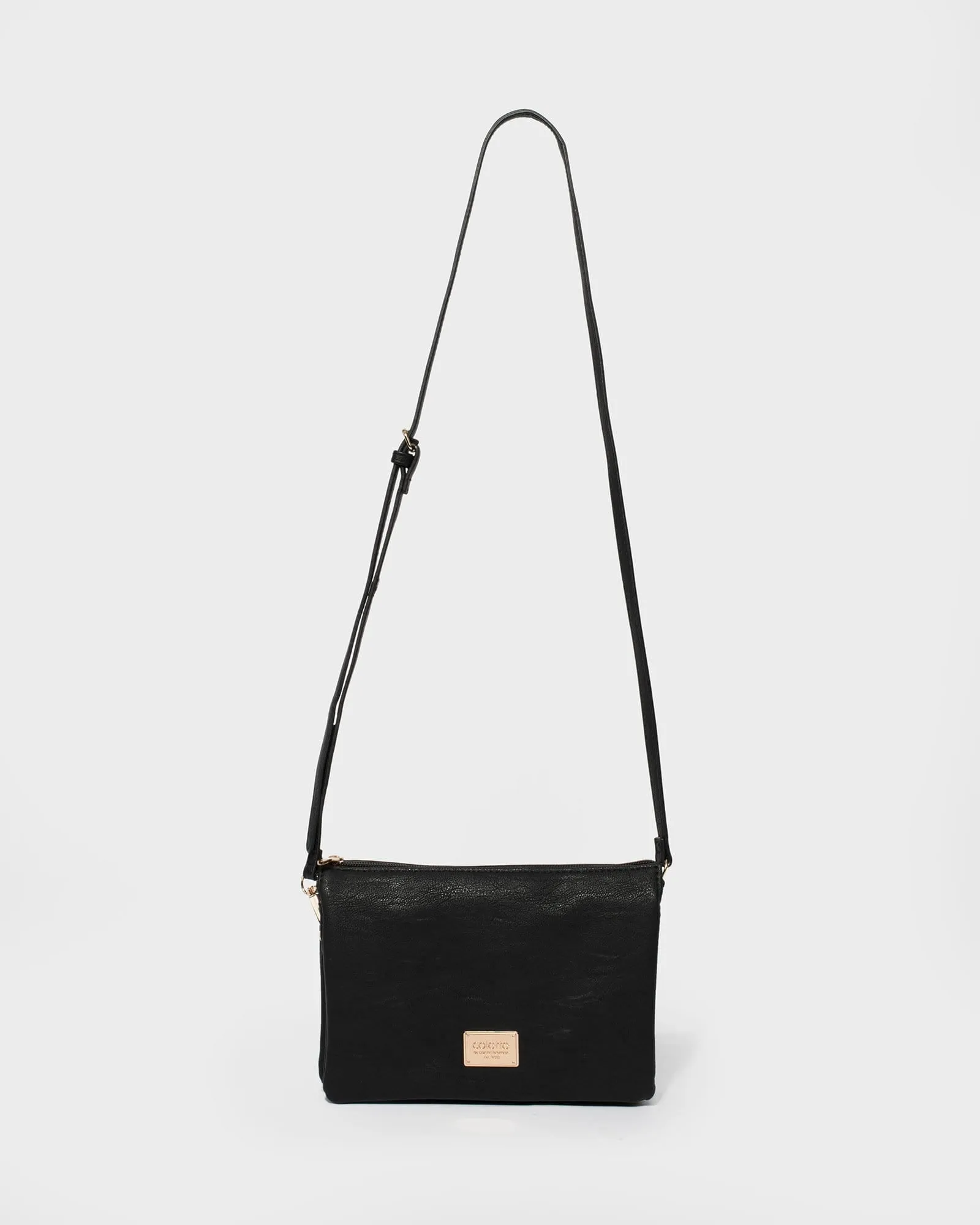 Black Triple Pocket Crossbody Bag