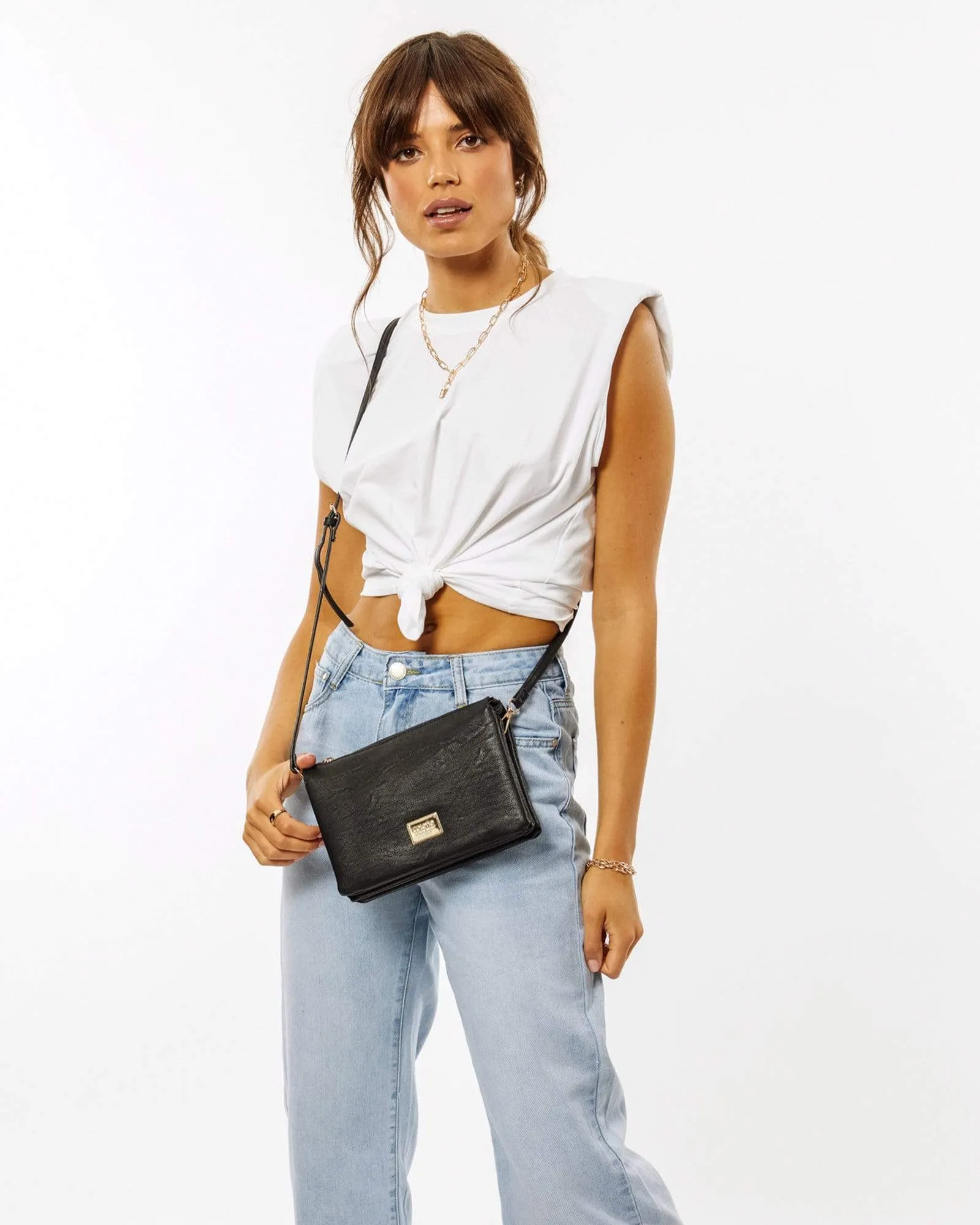 Black Triple Pocket Crossbody Bag