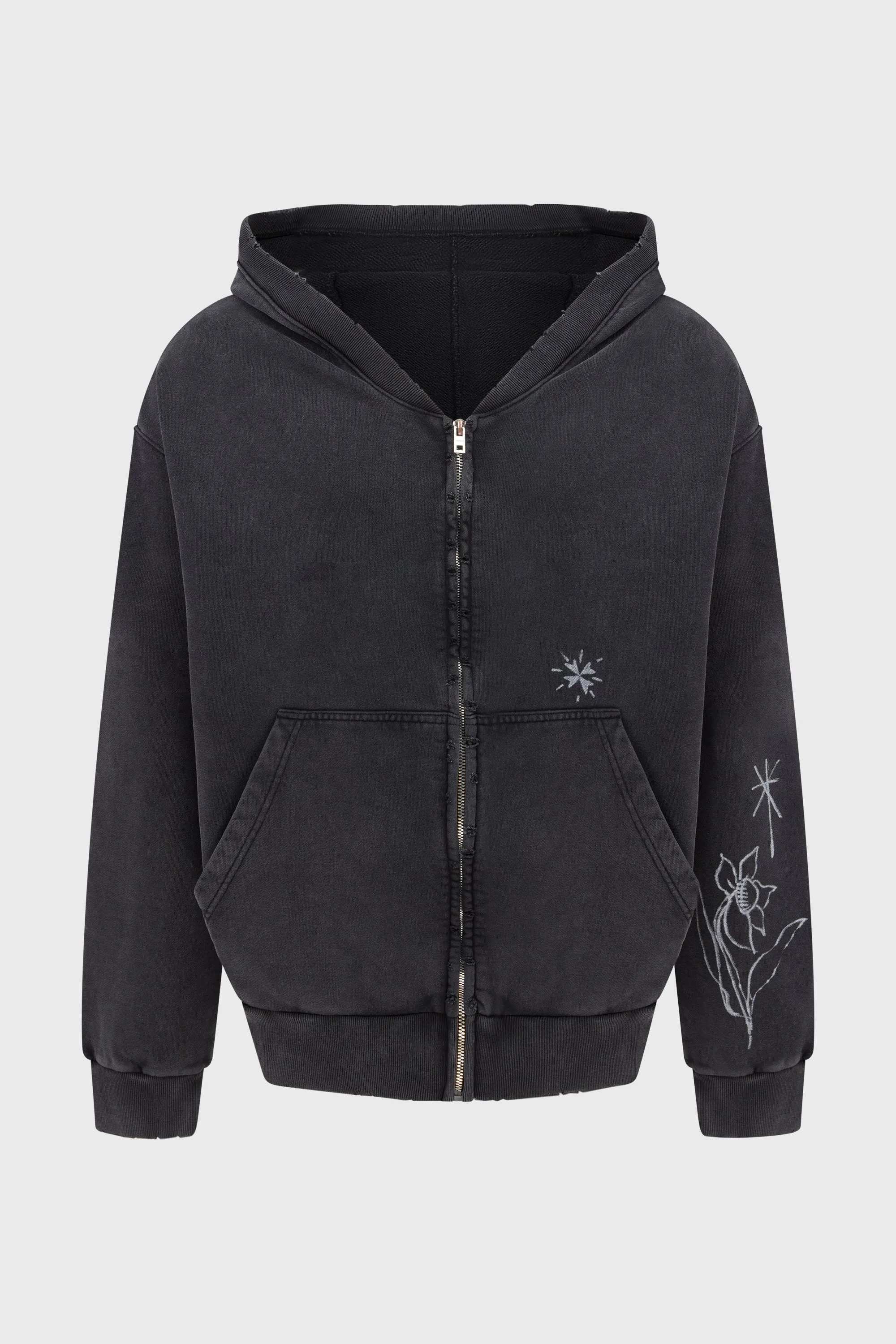 BLACK WIDE-NECK HOODIE ZIP-UP