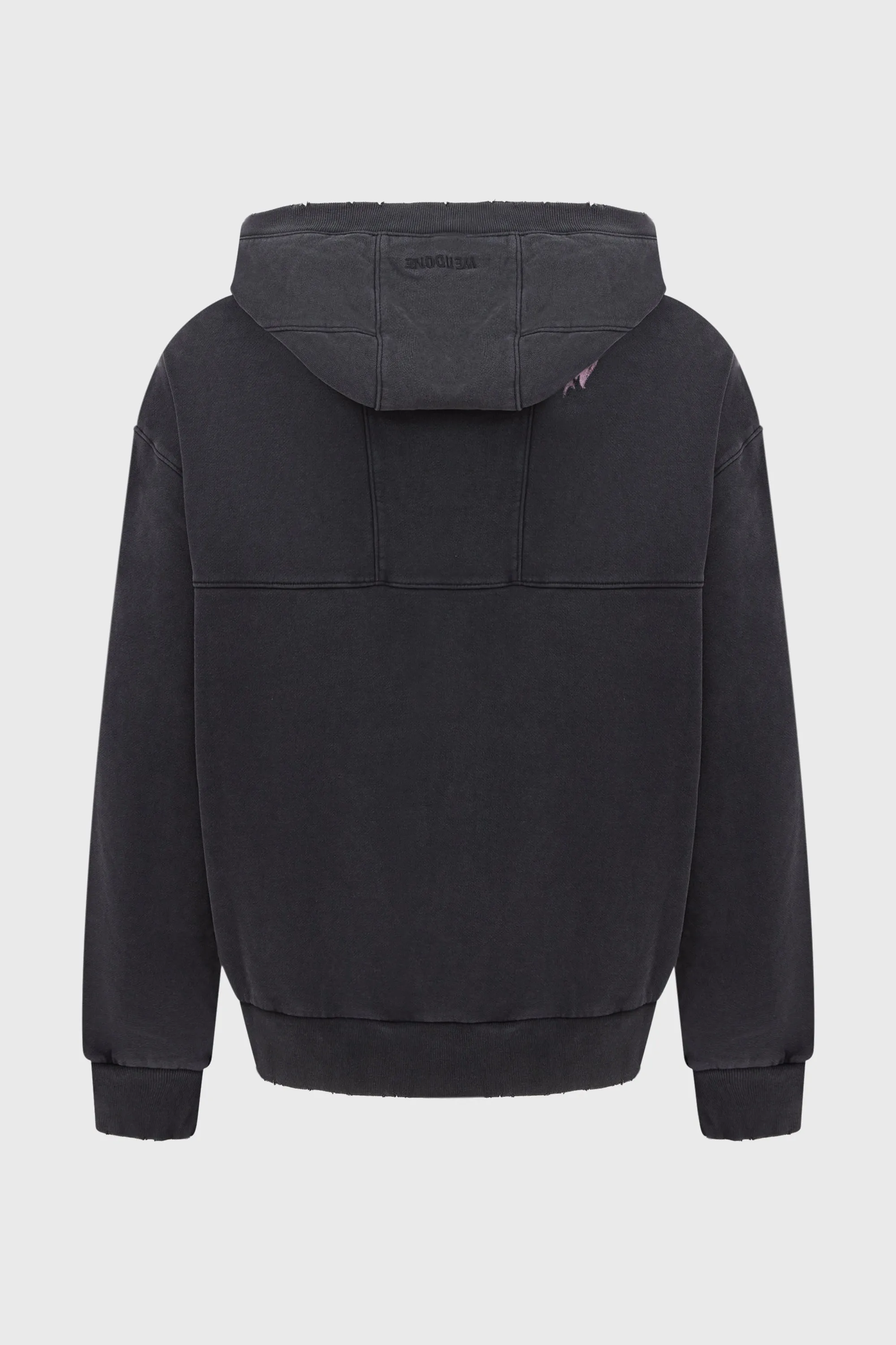 BLACK WIDE-NECK HOODIE ZIP-UP