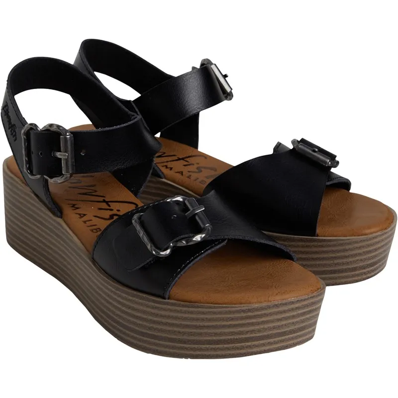 Blowfish Womens Leeds Platform Sandals Black Dyecut