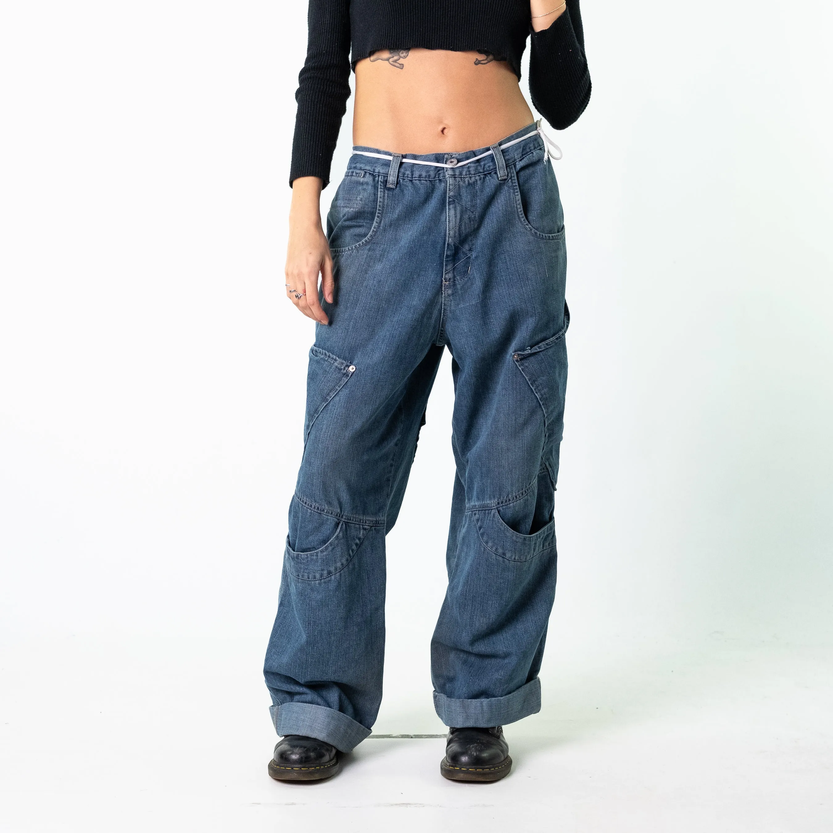 Blue Denim 90s Baggy Hip Hop 610 Cargo Skater Trousers Pants Jeans (34x28)