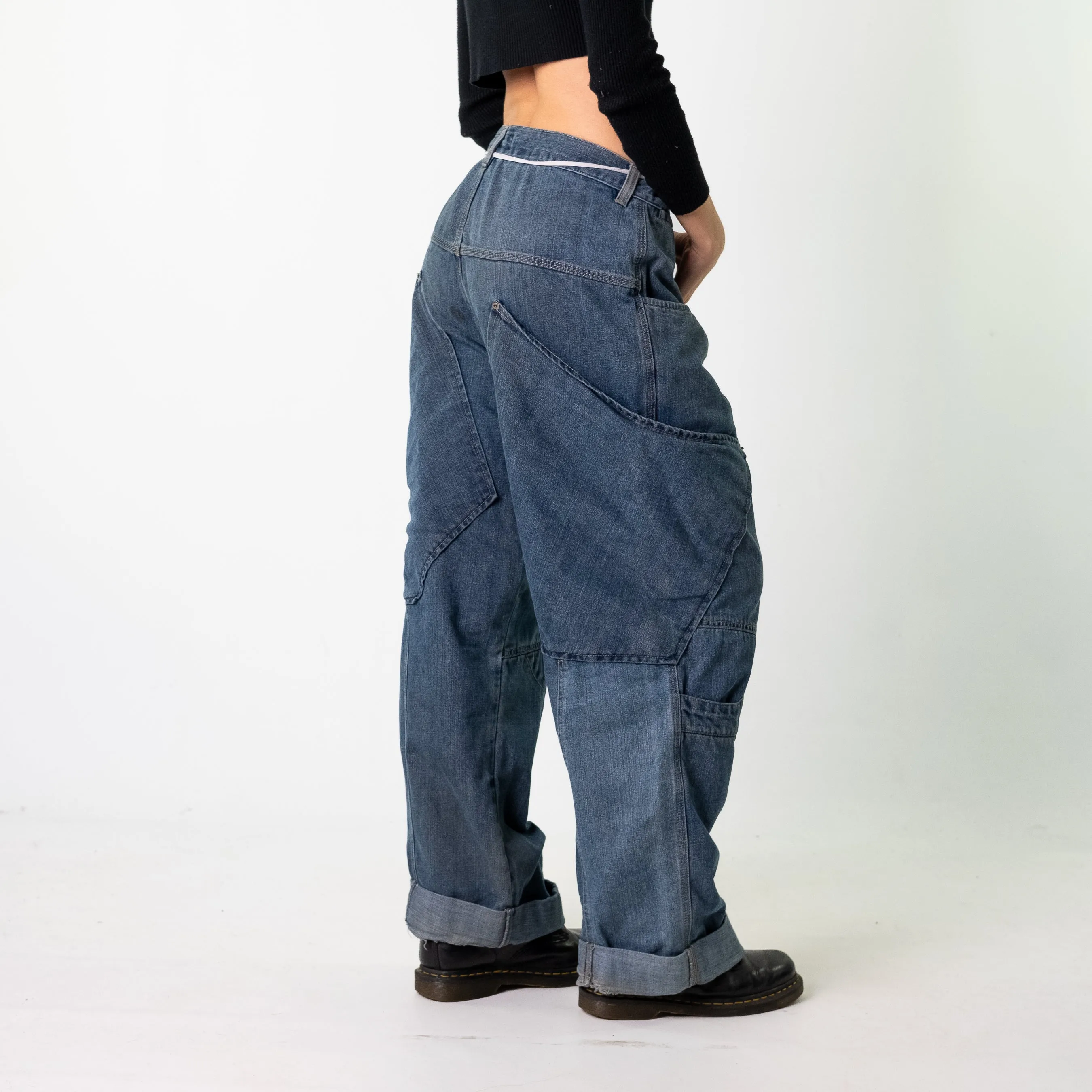 Blue Denim 90s Baggy Hip Hop 610 Cargo Skater Trousers Pants Jeans (34x28)