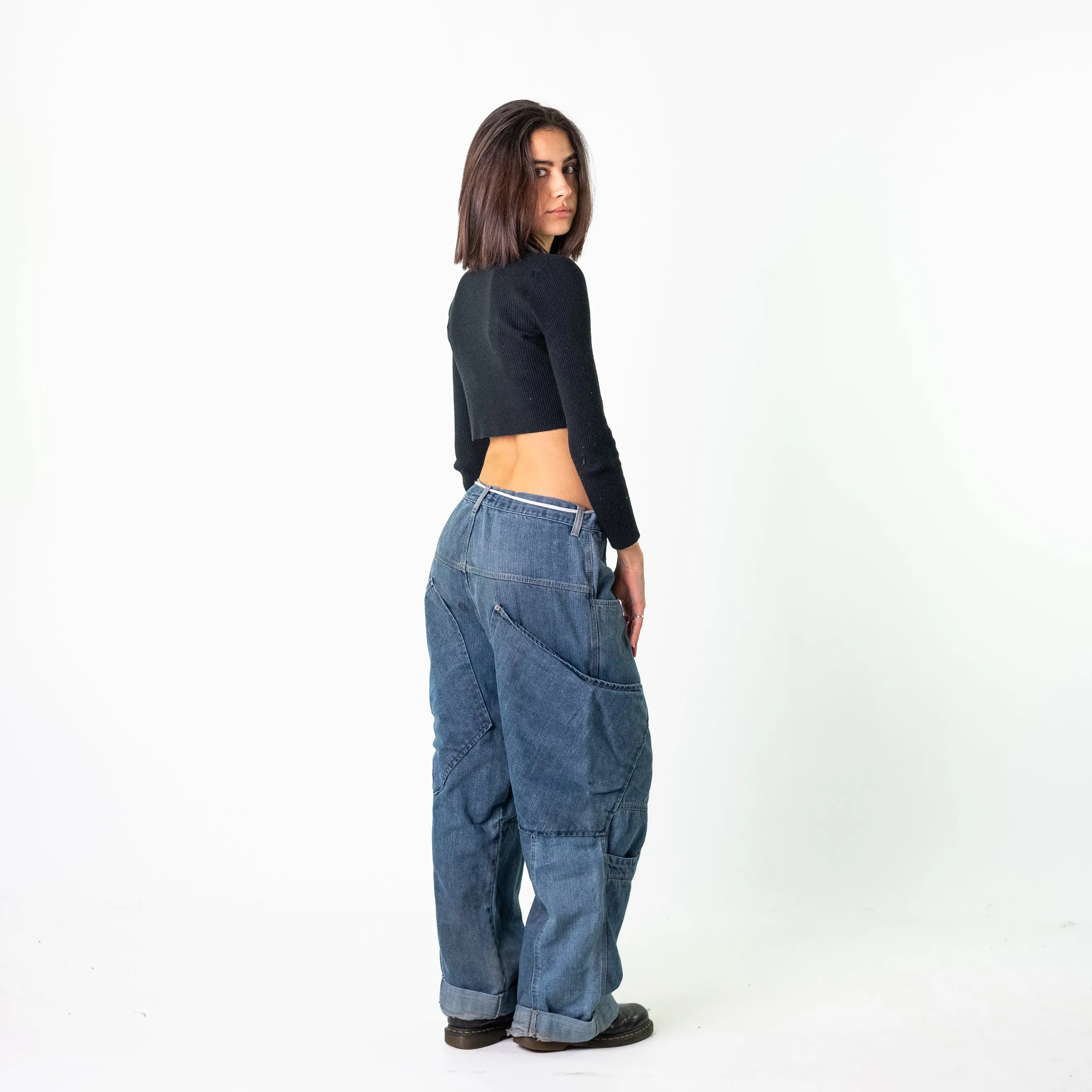 Blue Denim 90s Baggy Hip Hop 610 Cargo Skater Trousers Pants Jeans (34x28)