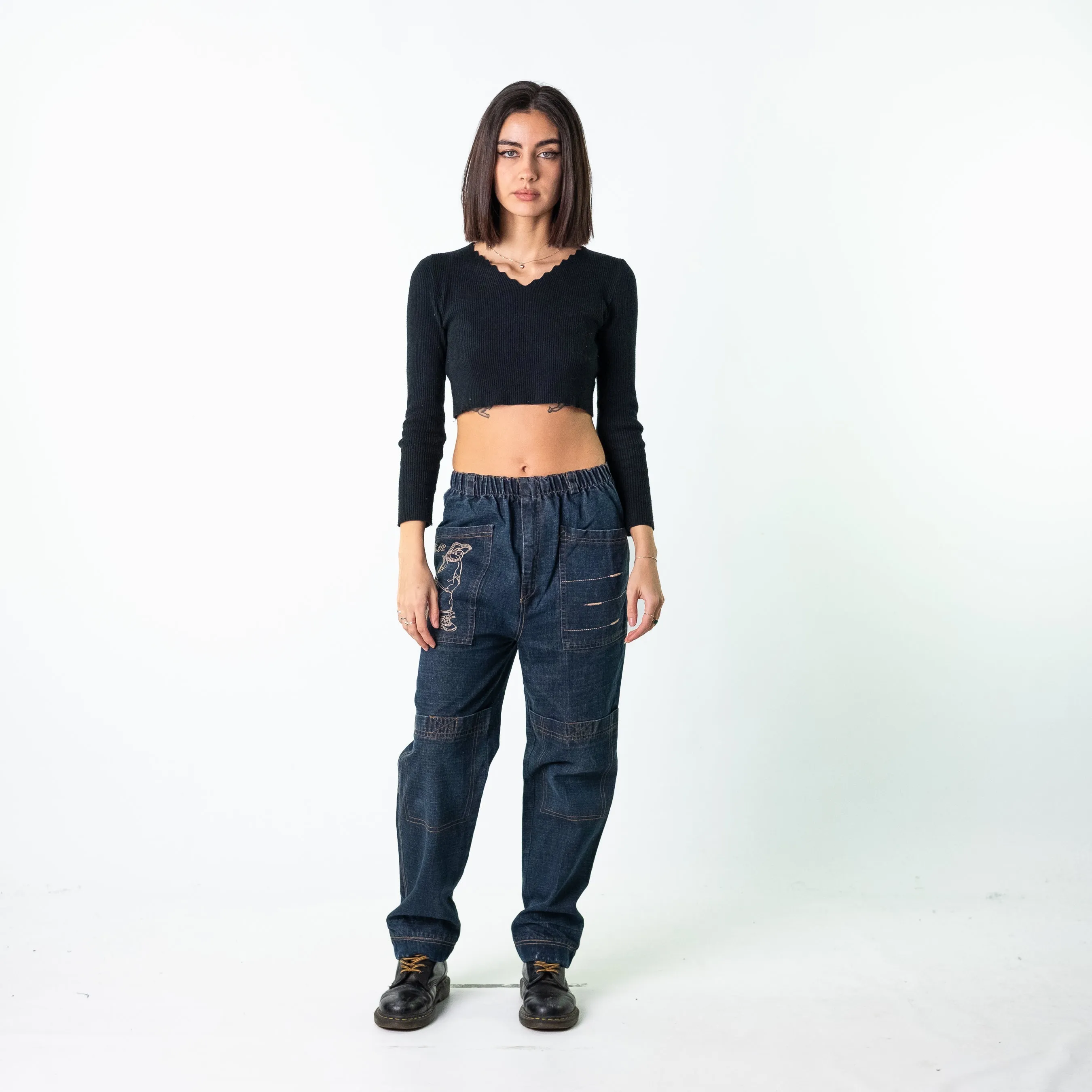 Blue Denim 90s Baggy Hip Hop  Cargo Skater Trousers Pants Jeans (28x28)