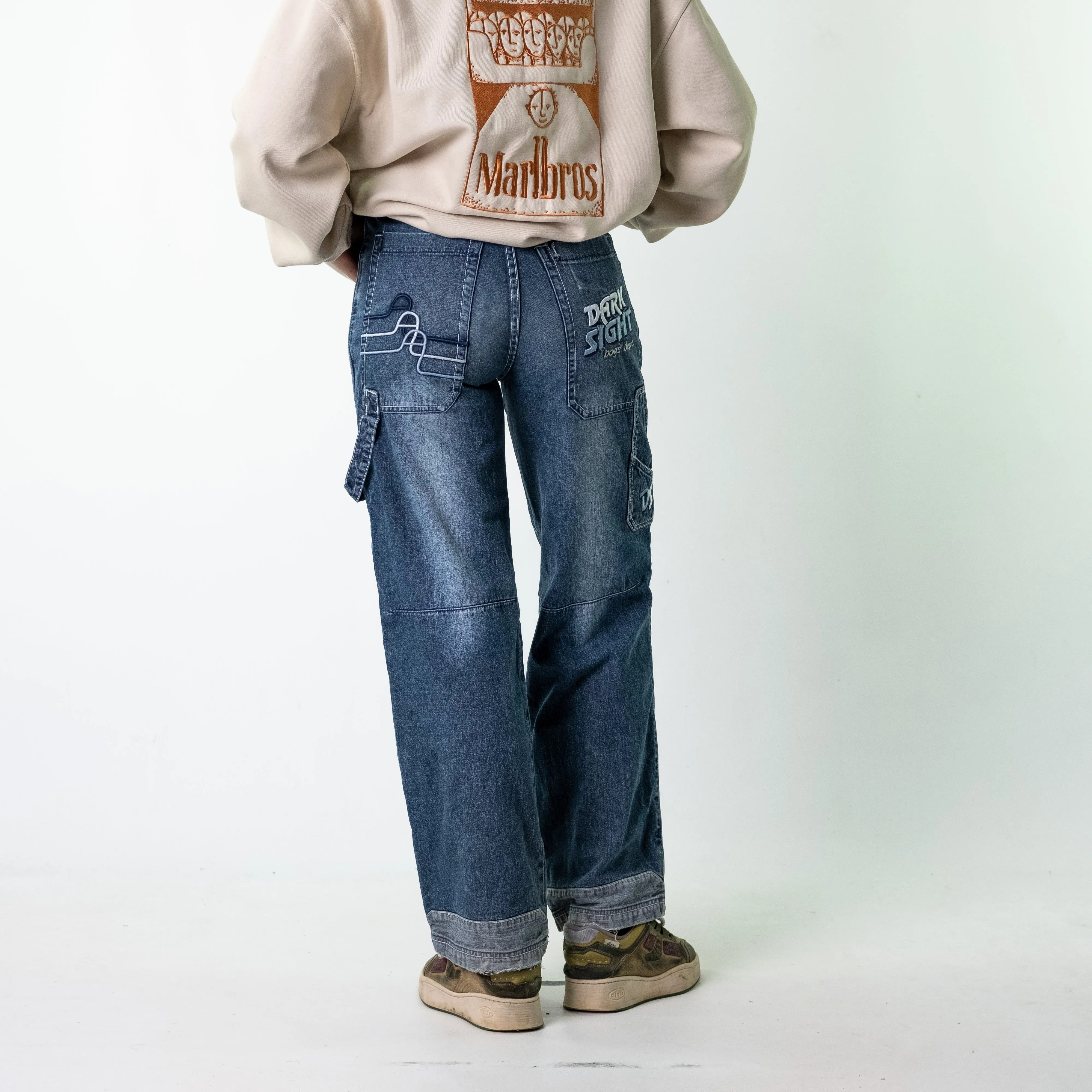 Blue Denim 90s Baggy Hip Hop Dark Sight Cargo Skater Trousers Pants Jeans (28x31)