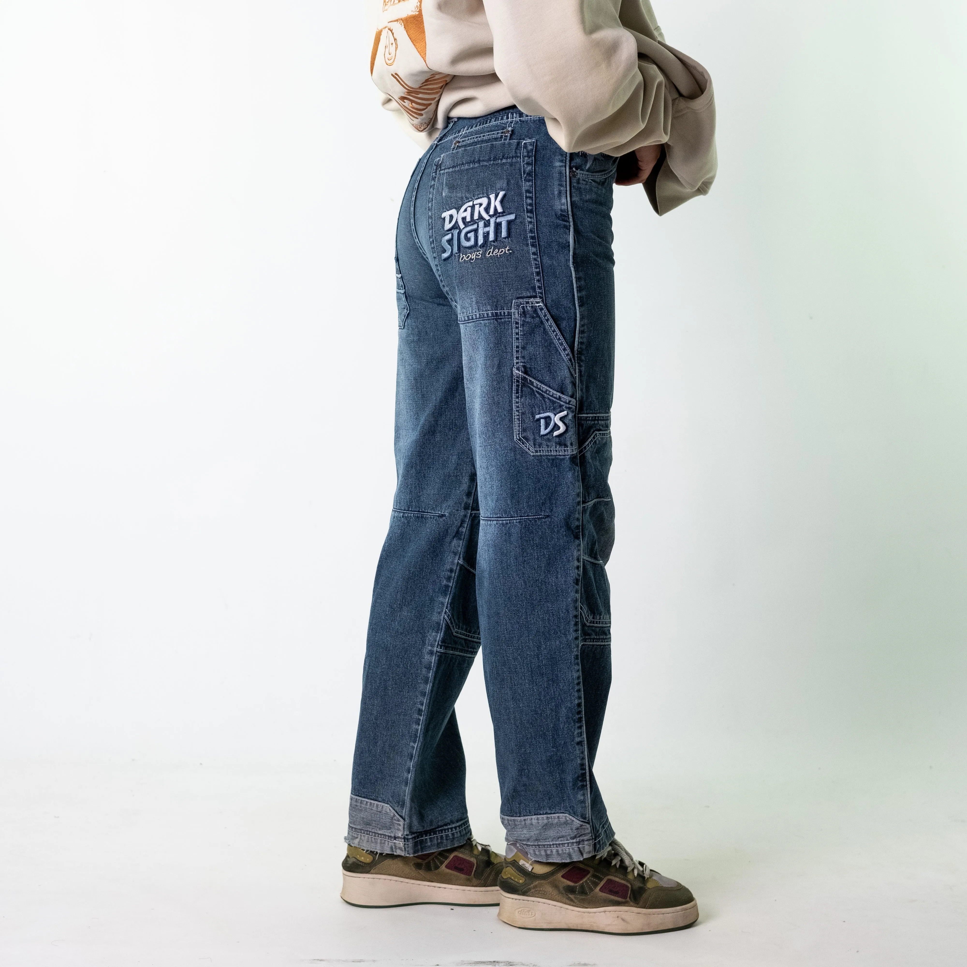 Blue Denim 90s Baggy Hip Hop Dark Sight Cargo Skater Trousers Pants Jeans (28x31)