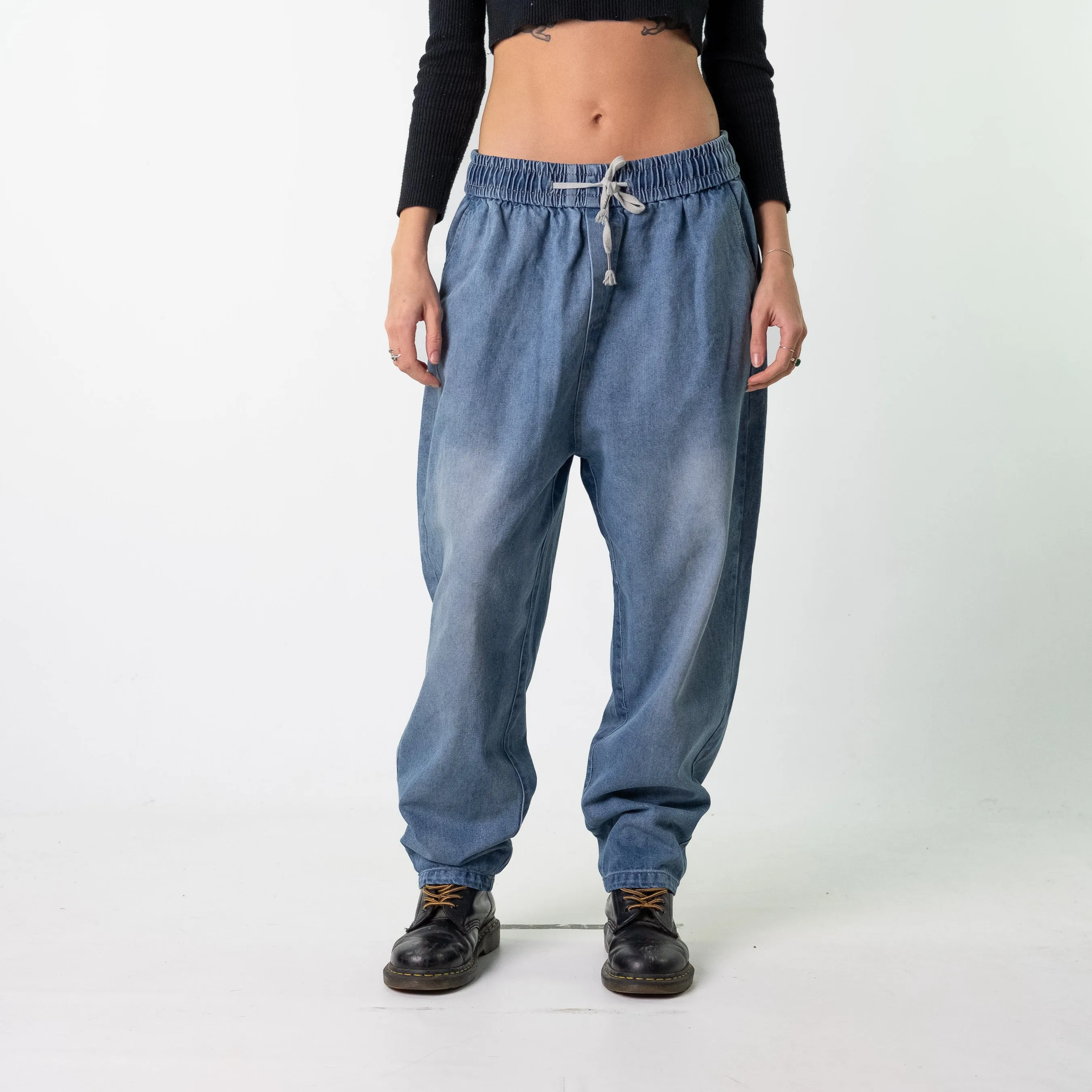 Blue Denim 90s Baggy Hip Hop Dragon Cargo Skater Trousers Pants Jeans (32x26)