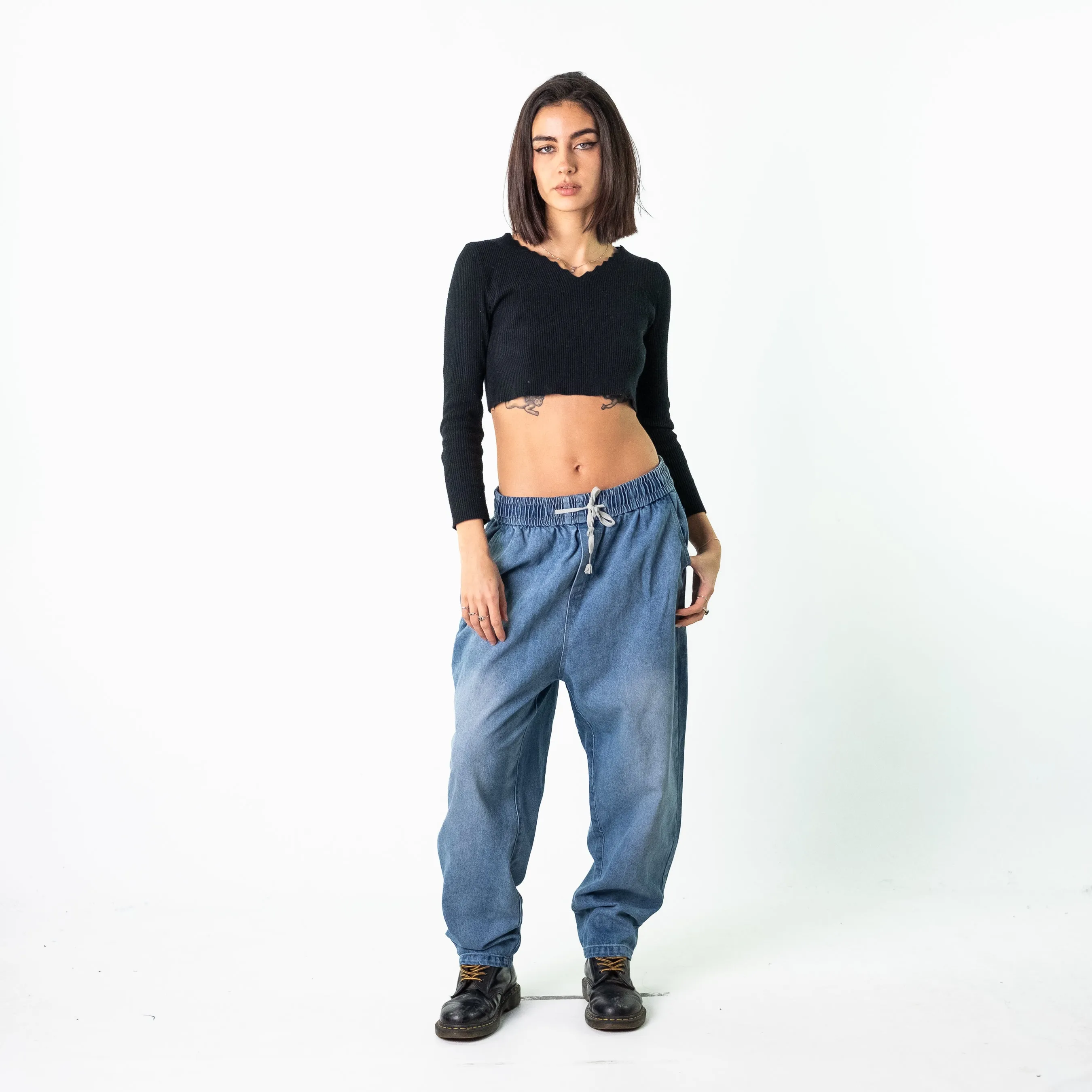 Blue Denim 90s Baggy Hip Hop Dragon Cargo Skater Trousers Pants Jeans (32x26)